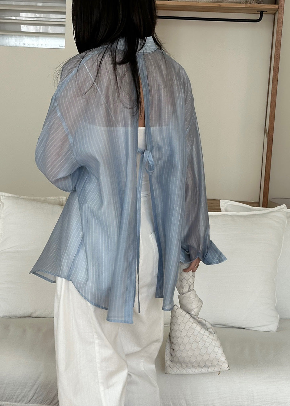 Kesin Open Back Shirt - Blue/White Stripe - 4