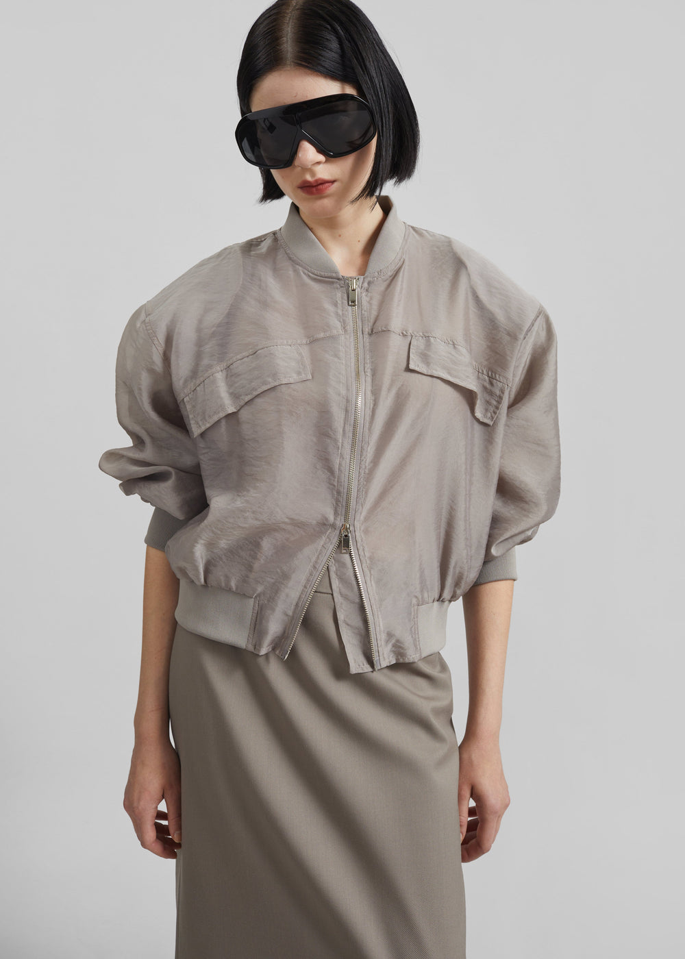 Gemena Padded Bomber Jacket - Taupe