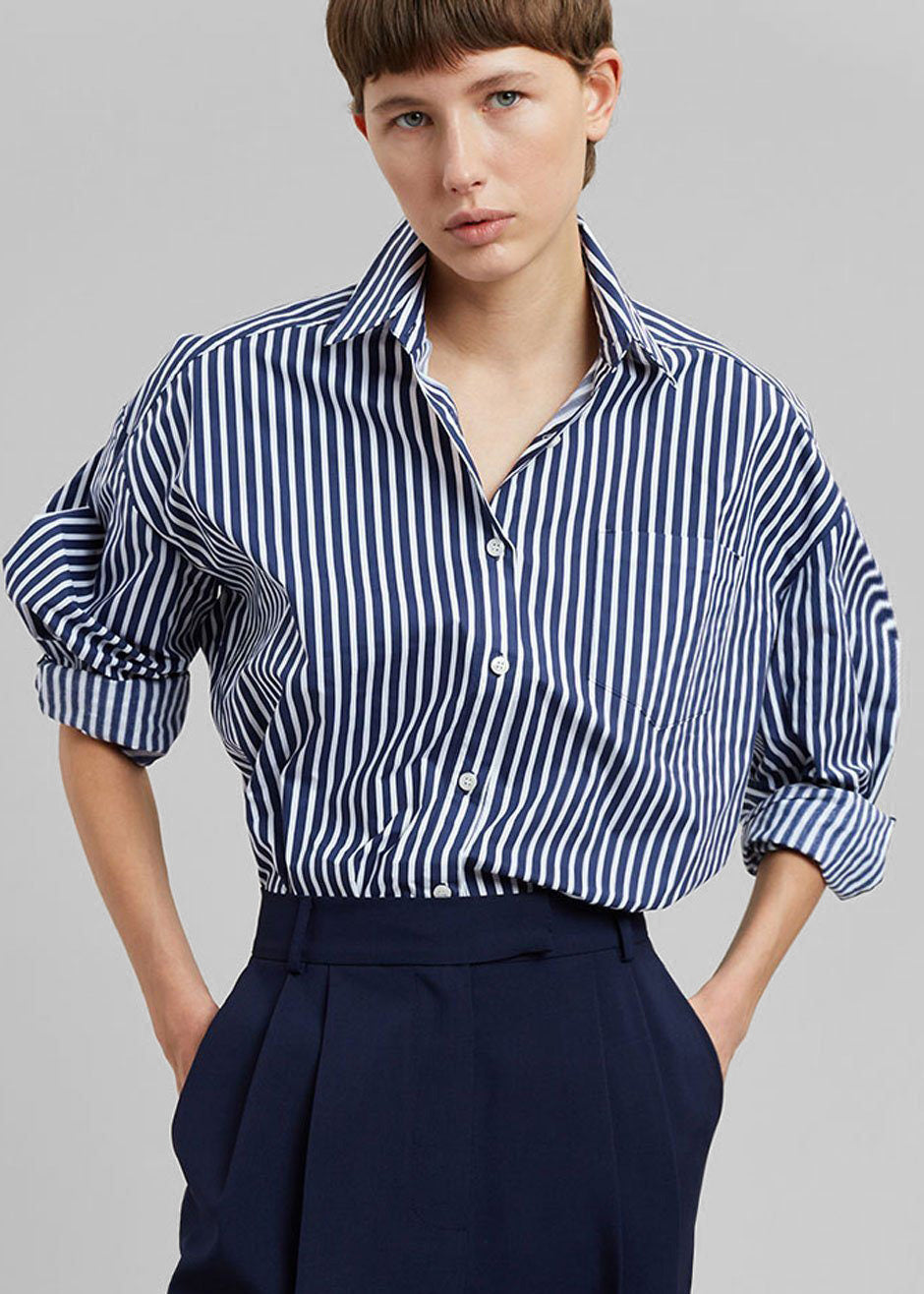 Melody Cotton Shirt - Navy Stripe