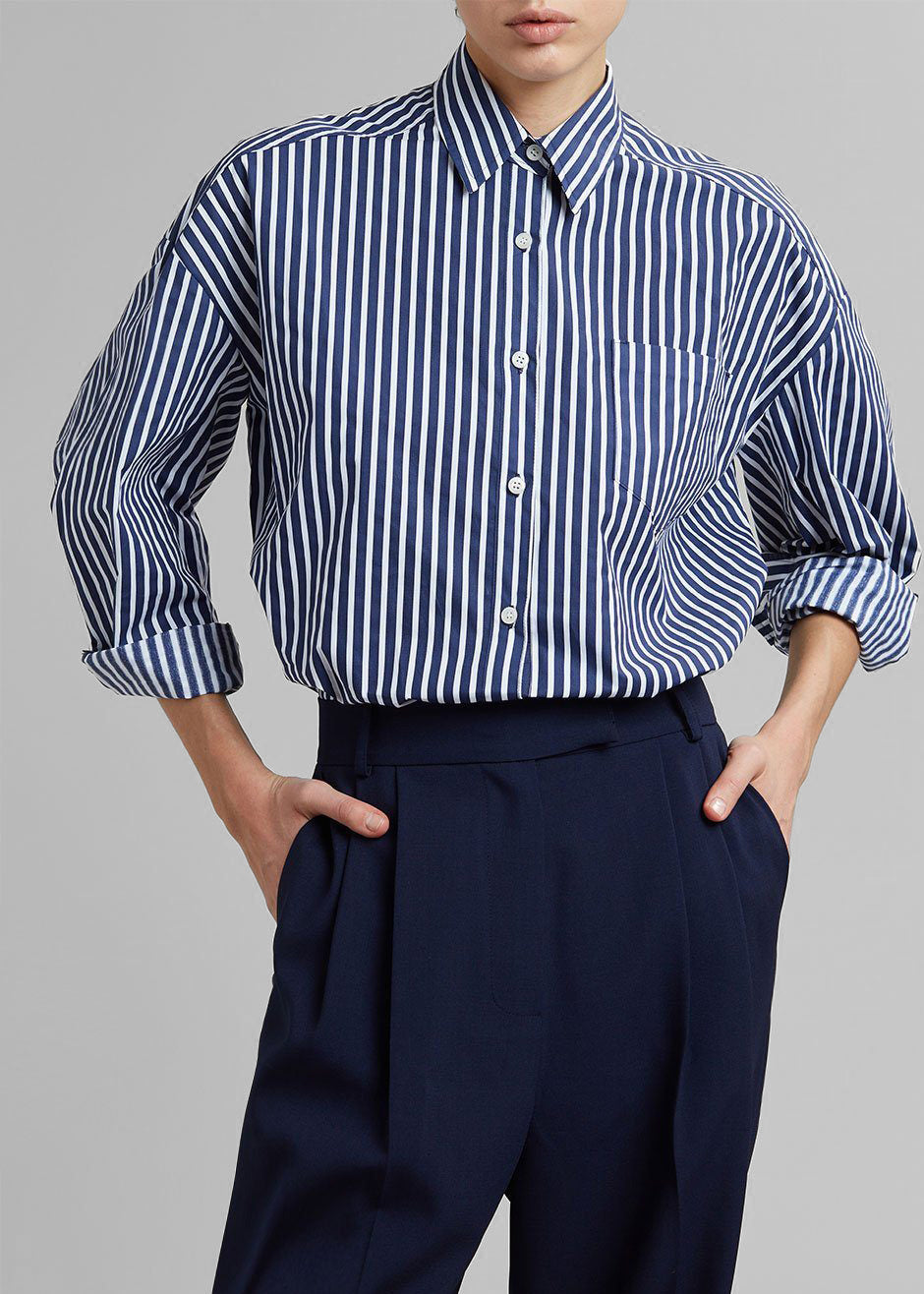 Melody Cotton Shirt - Navy Stripe - 1