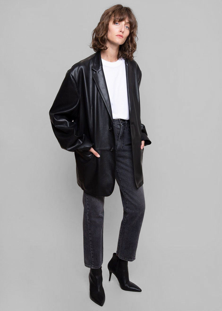 Black oversized leather blazer online