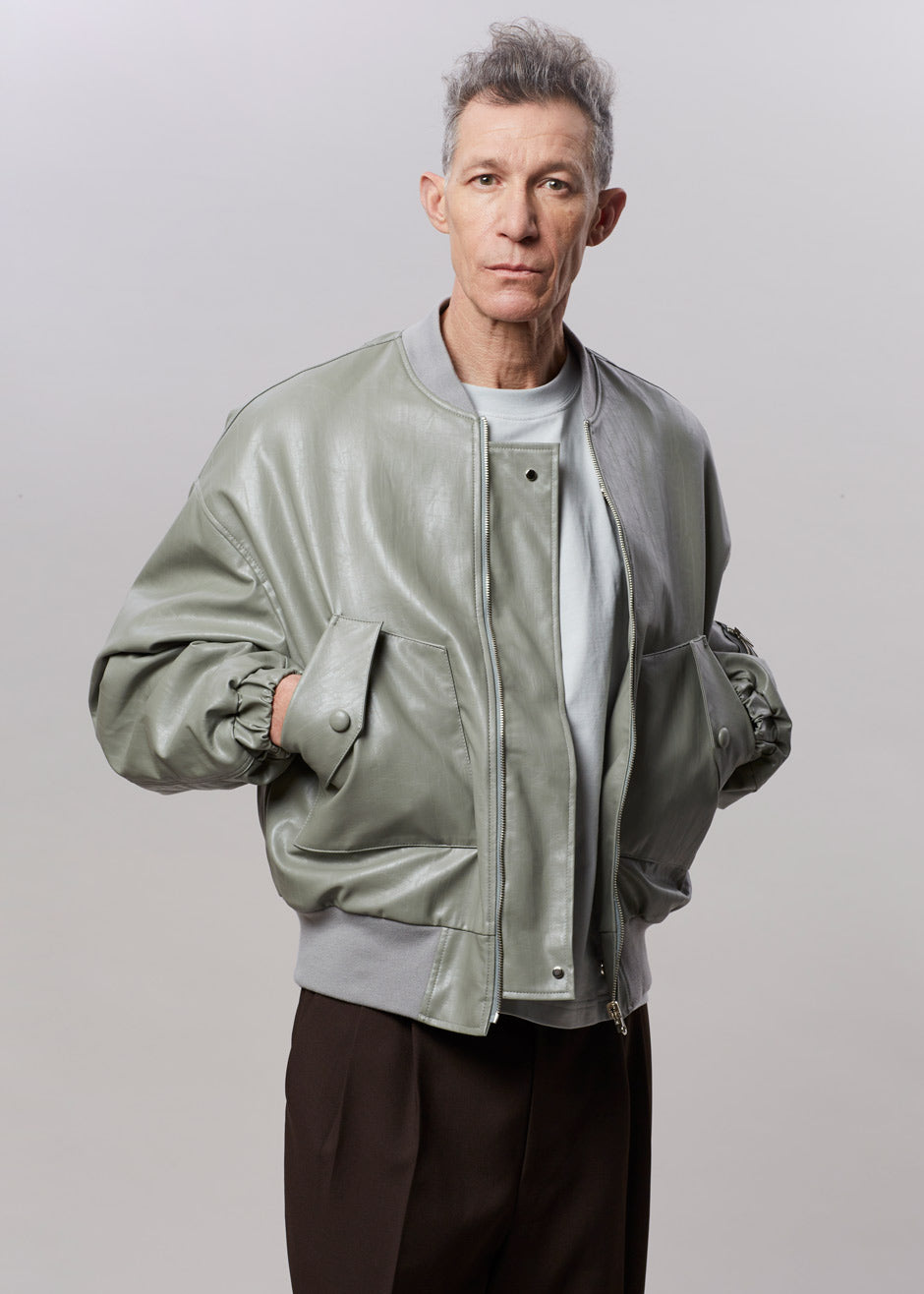 Hane Faux Leather Bomber - Eucalyptus