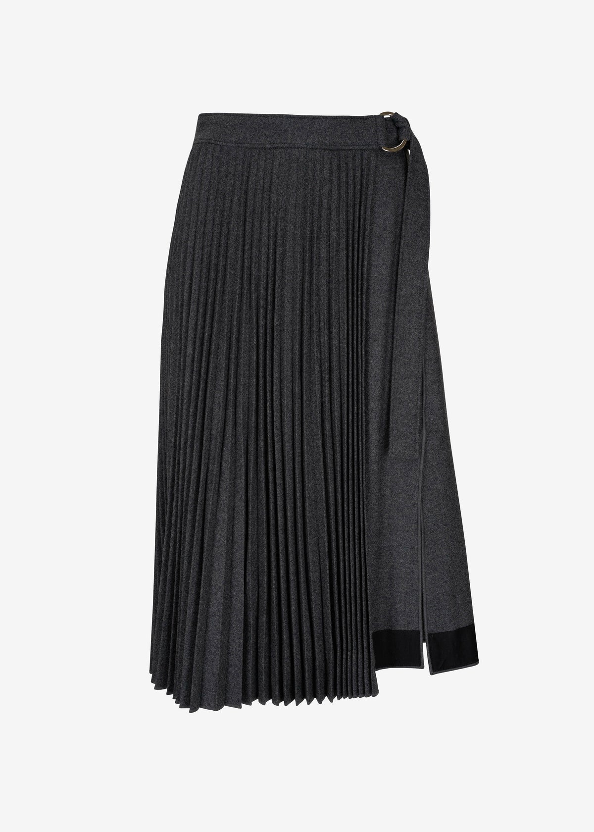 3.1 Phillip Lim Flannel Pleated Wrap Skirt W D-Ring - Charcoal - 8