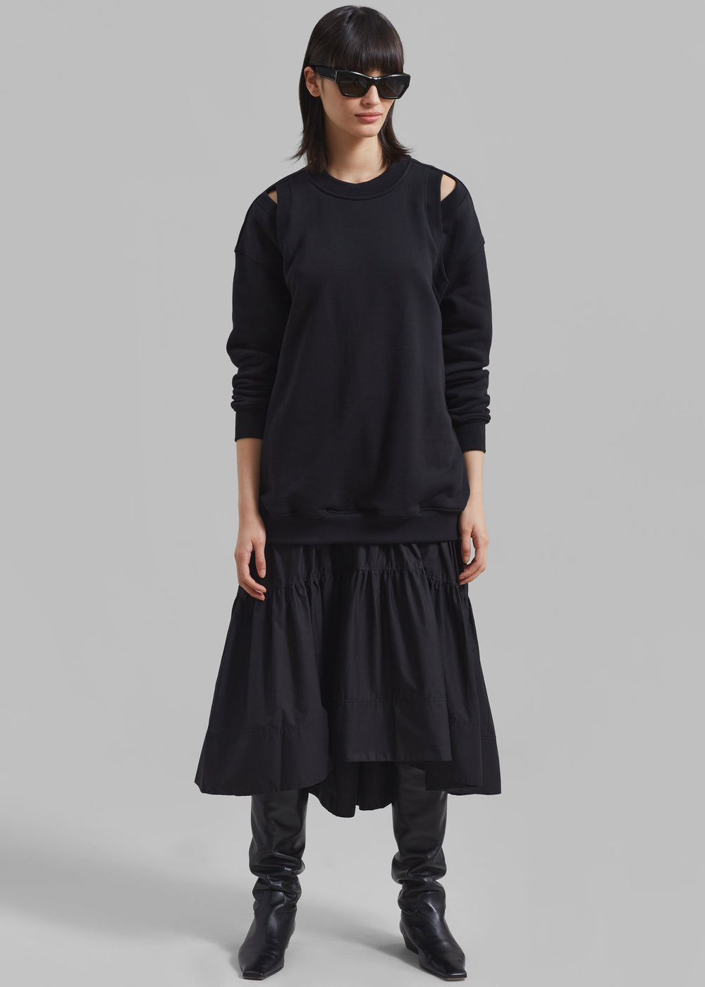 3.1 Phillip Lim French Terry Oversized Midi Dress - Black