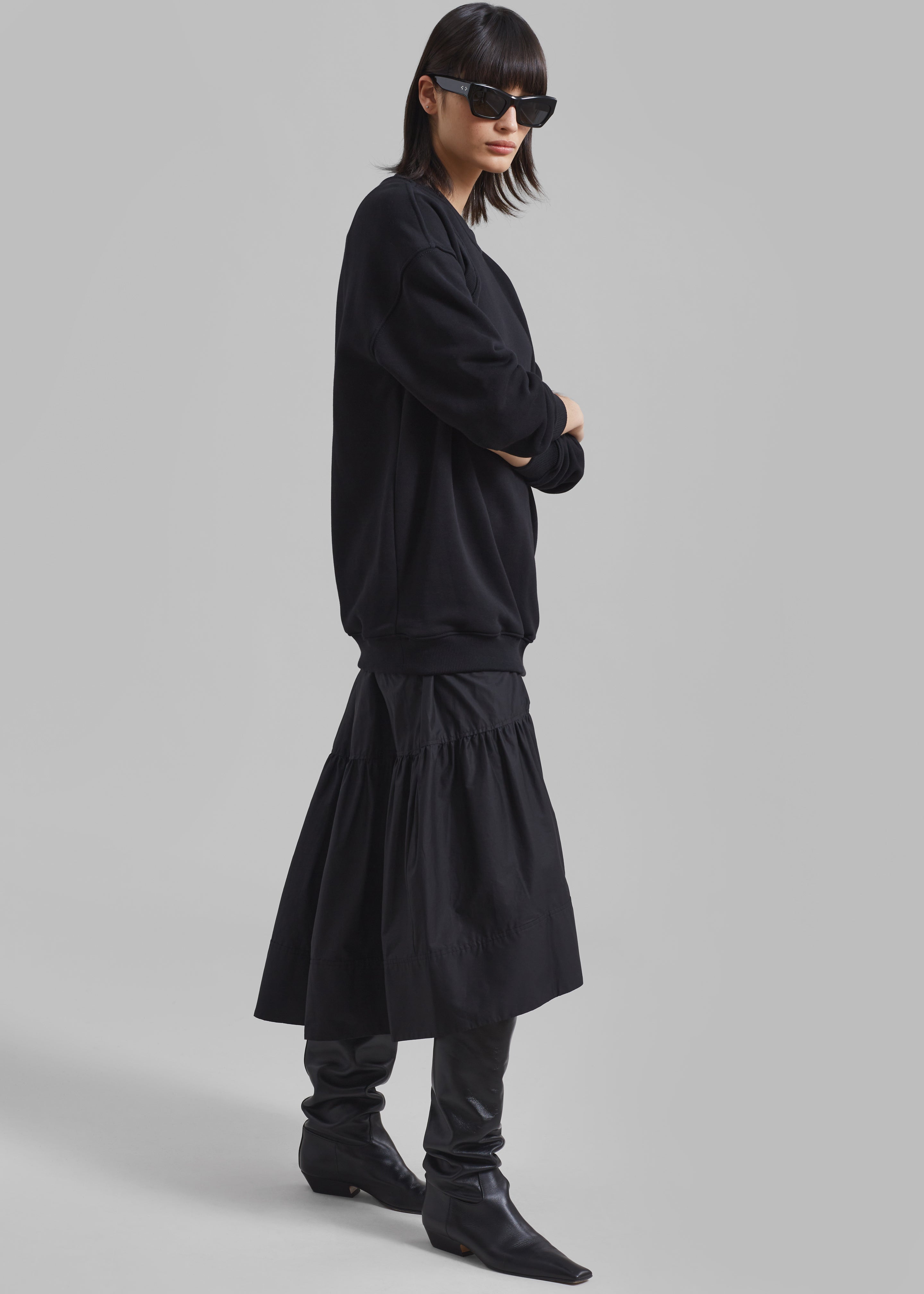 3.1 Phillip Lim French Terry Oversized Midi Dress - Black - 4
