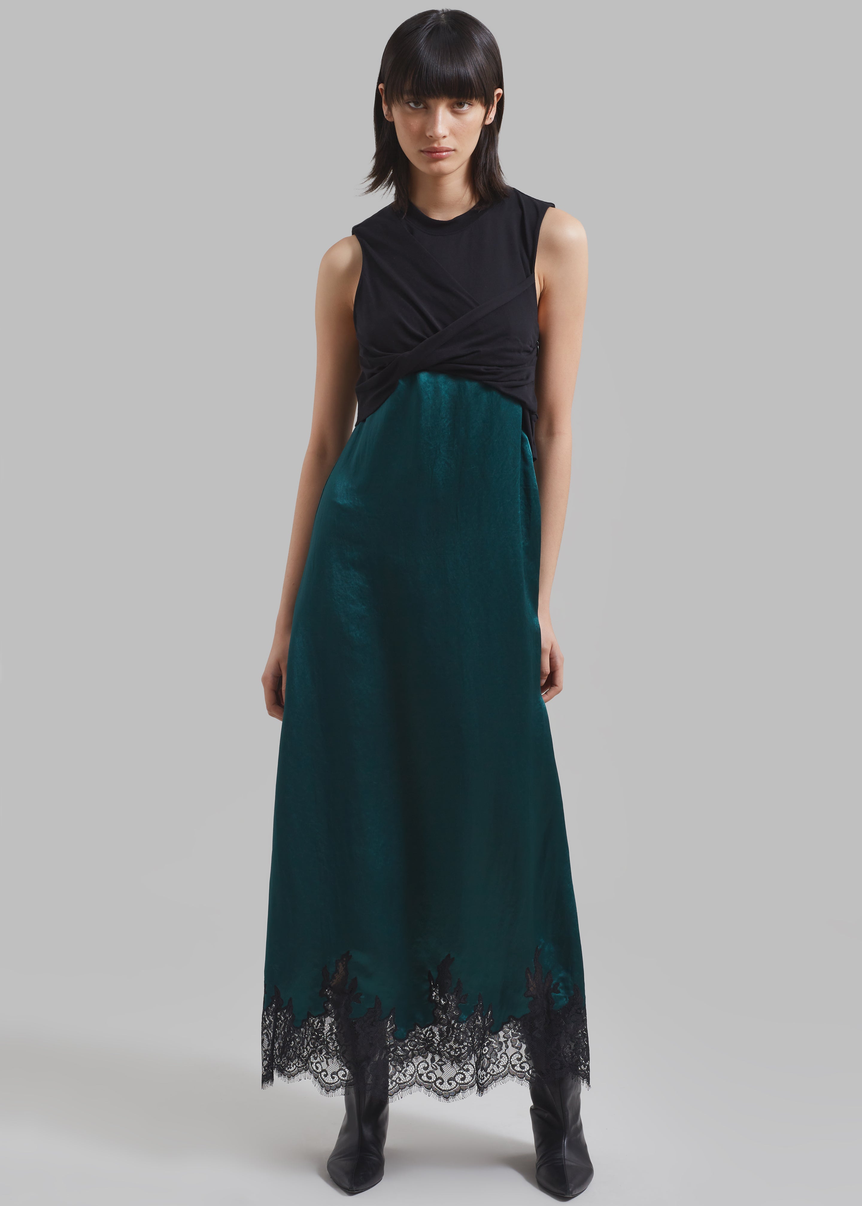 3.1 Phillip Lim Twist Tank Slip Dress - Black/Emerald - 3