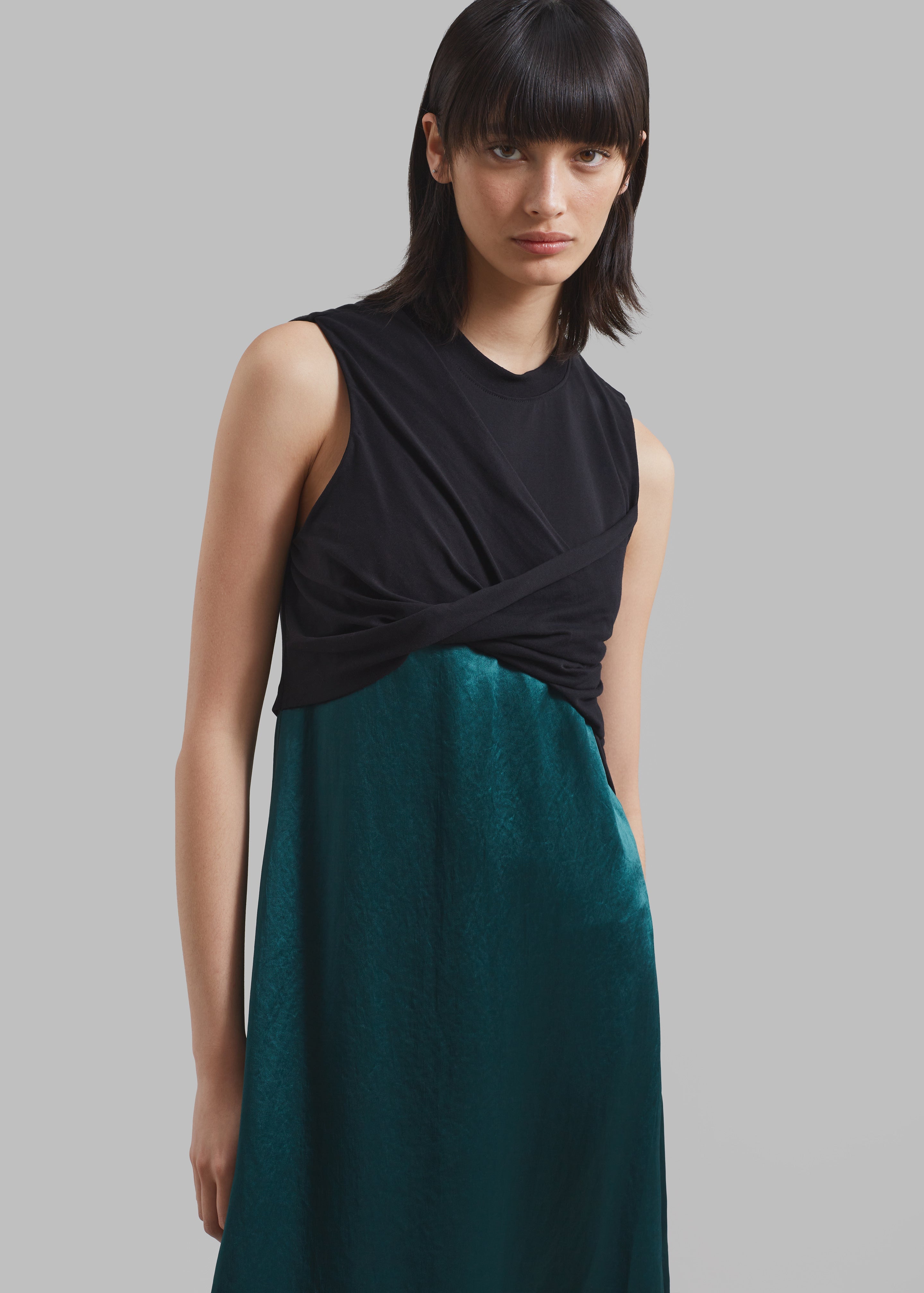 3.1 Phillip Lim Twist Tank Slip Dress - Black/Emerald - 2