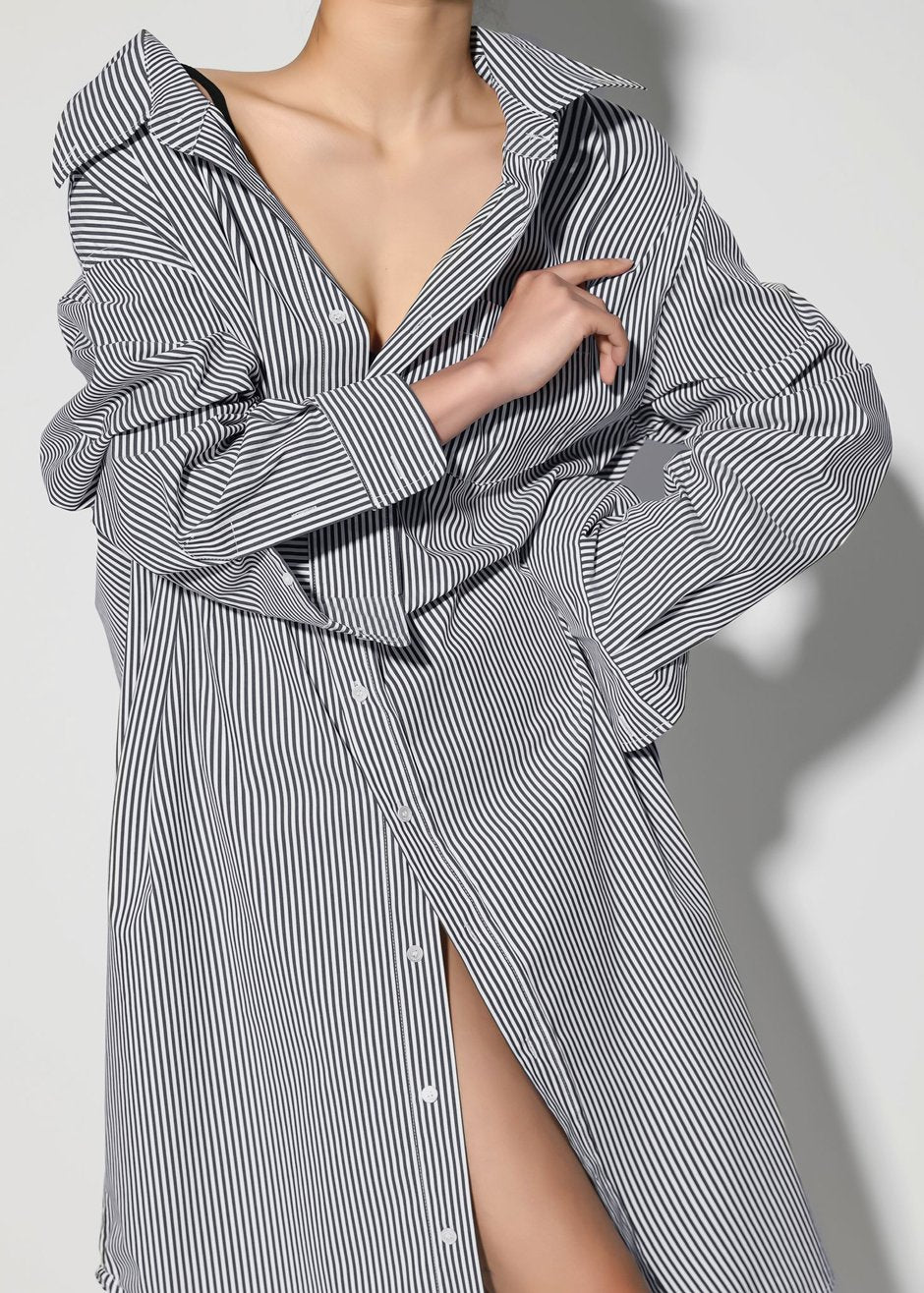 Talia Shirt Dress - Black/White Stripe - 1