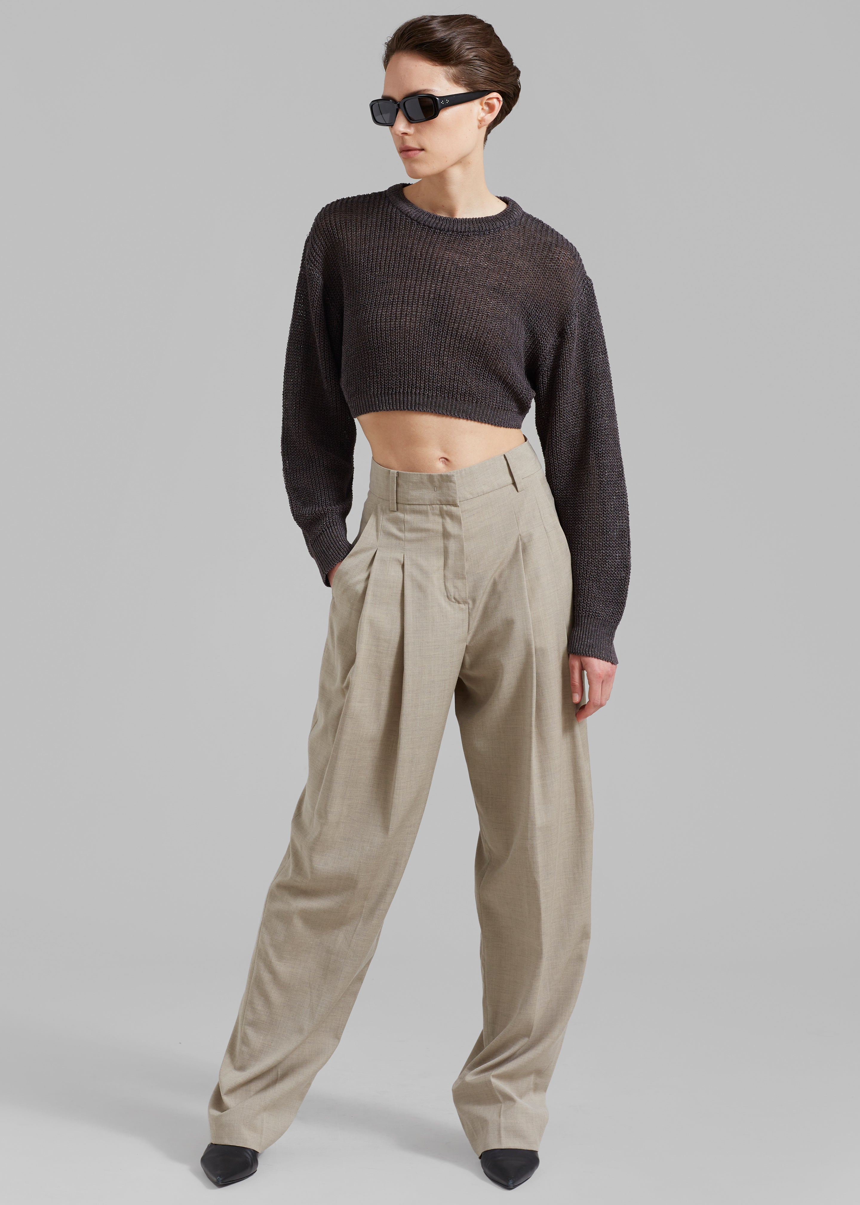 Abi Cropped Knit Top - Charcoal - 2