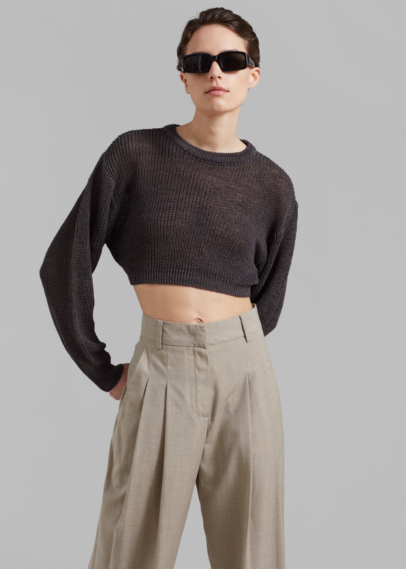 Abi Cropped Knit Top - Charcoal