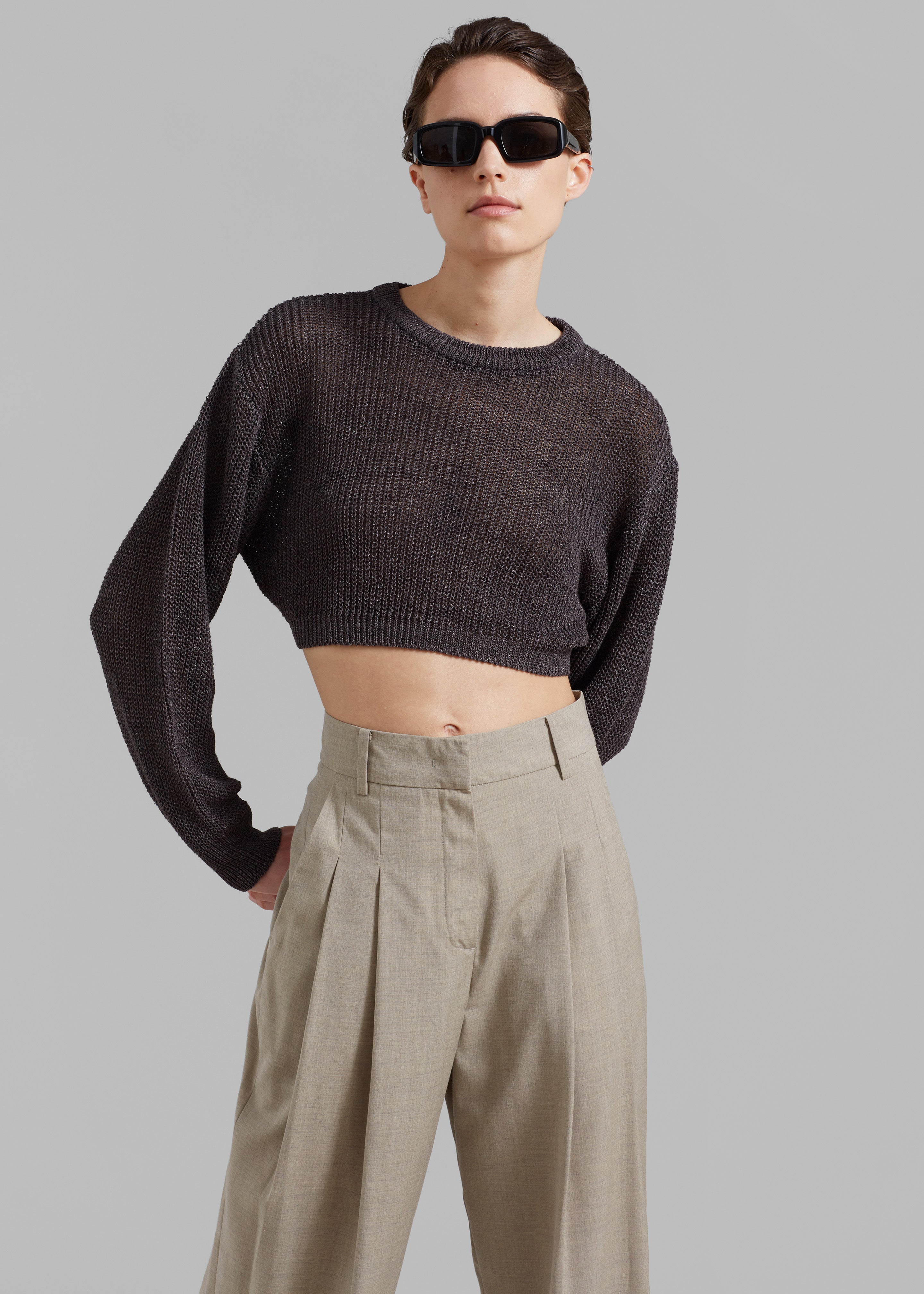 Abi Cropped Knit Top - Charcoal - 1