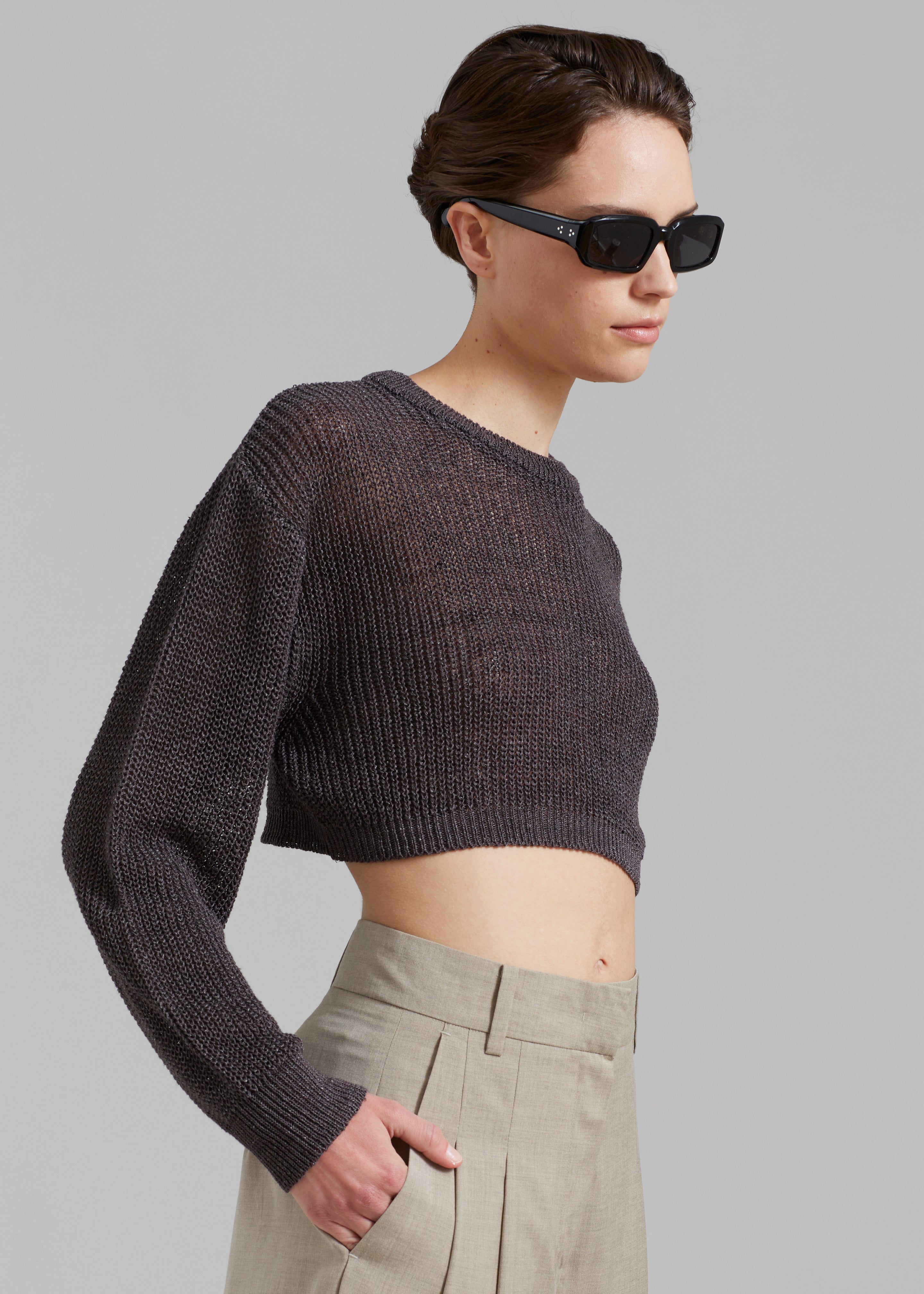 Abi Cropped Knit Top - Charcoal - 6