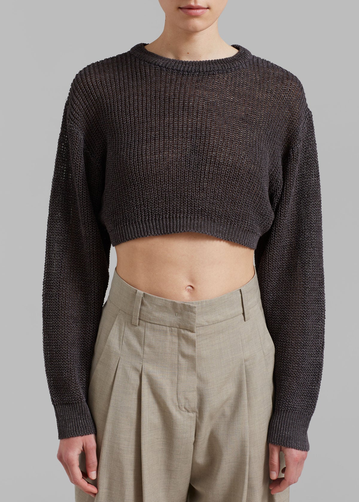 Abi Cropped Knit Top - Charcoal - 3