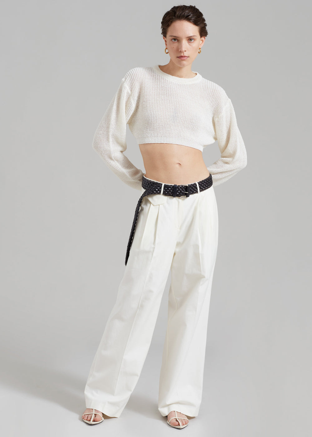 Abi Cropped Knit Top - Cream - 1