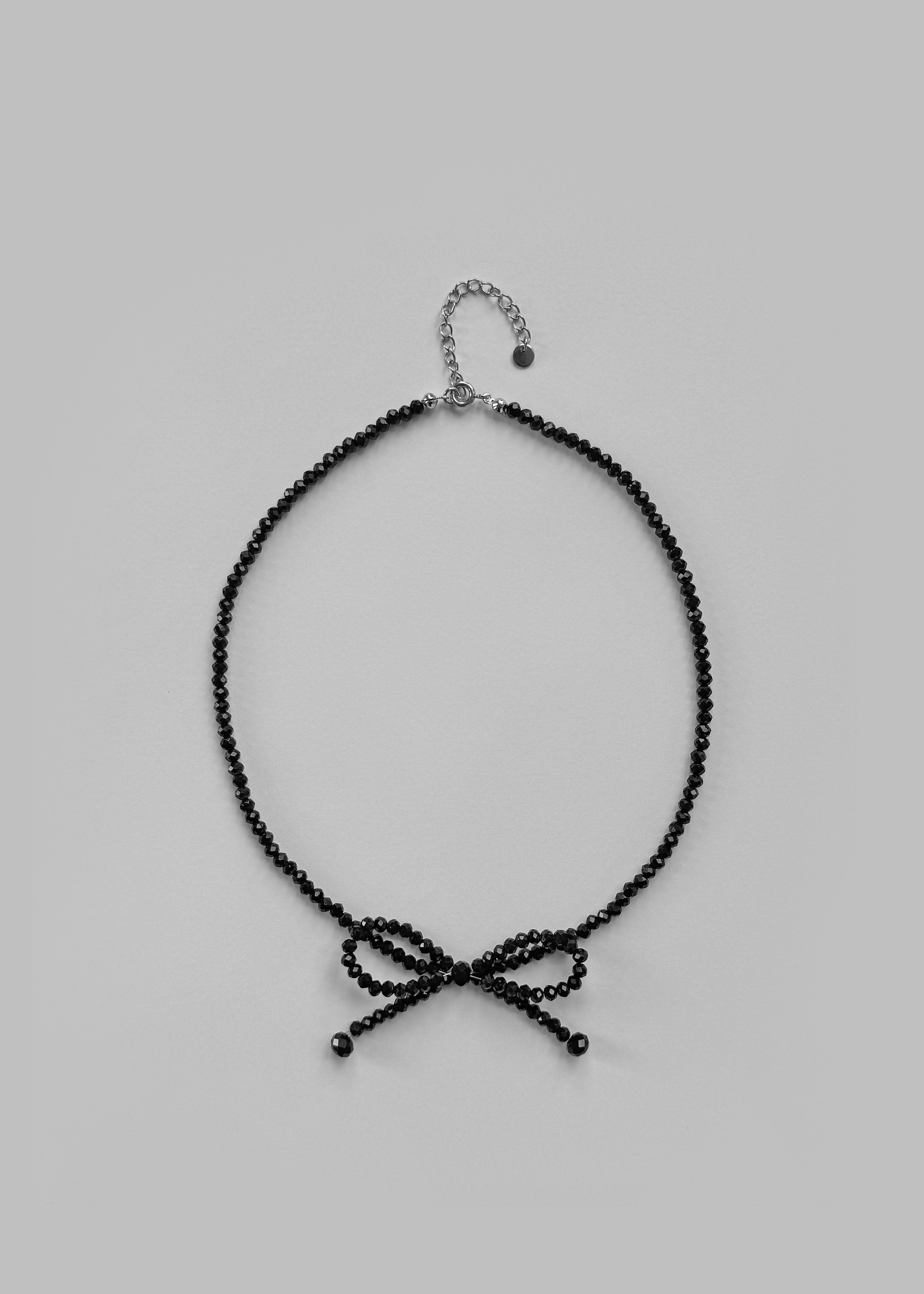 Adelphine Beaded Bow Necklace - Black - 1