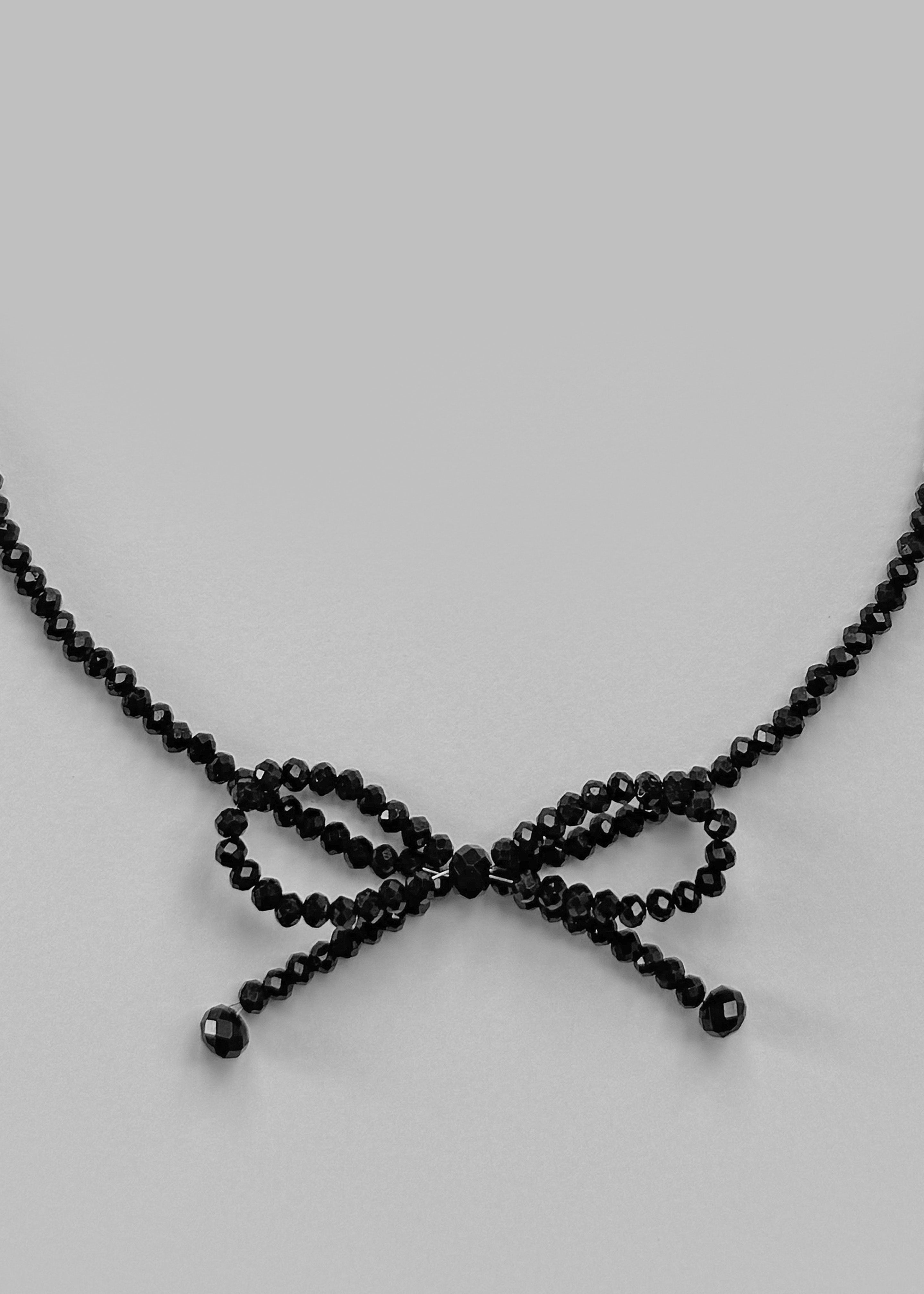 Adelphine Beaded Bow Necklace - Black - 4