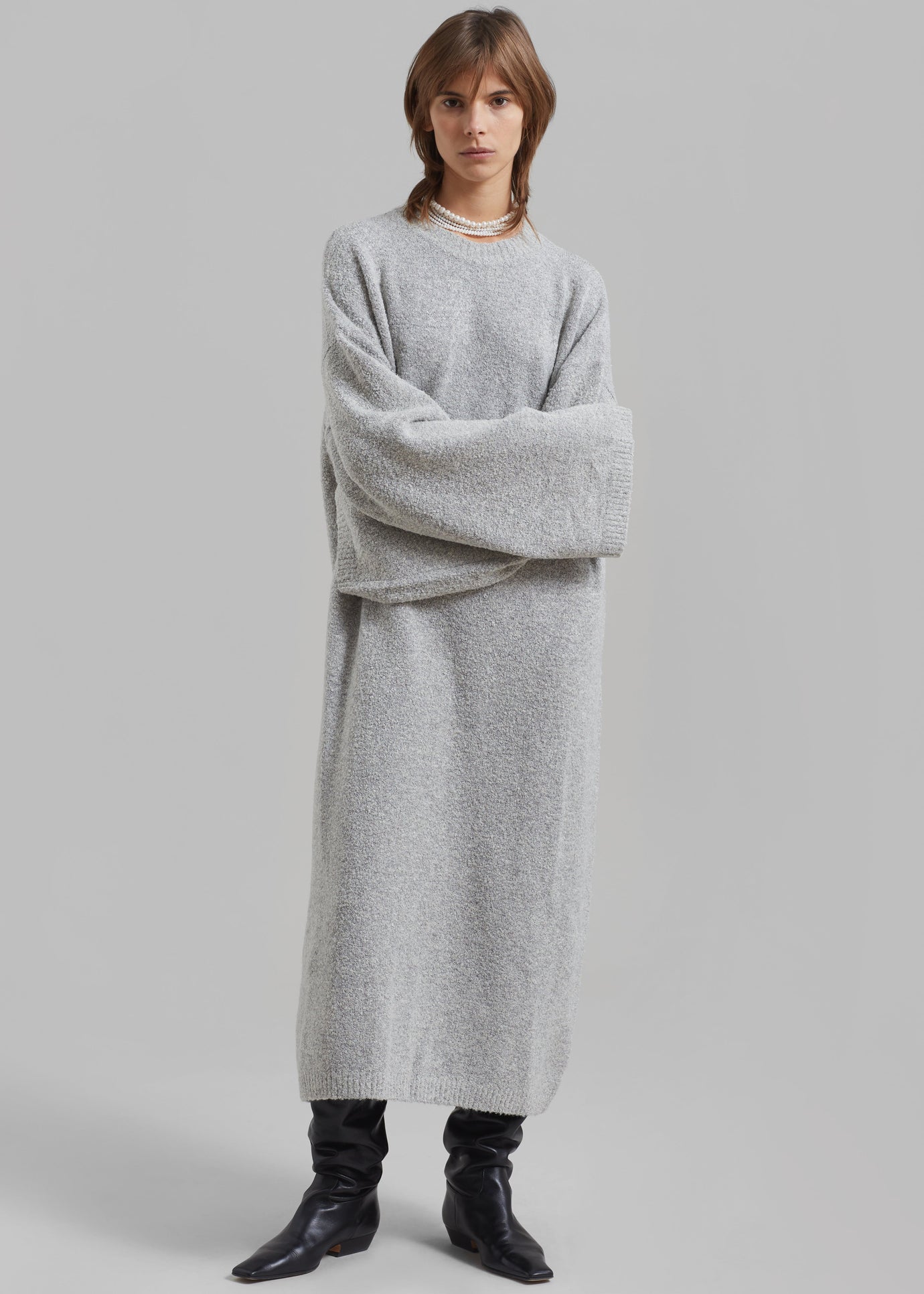 Alba Long Hooded Dress - Grey - 1
