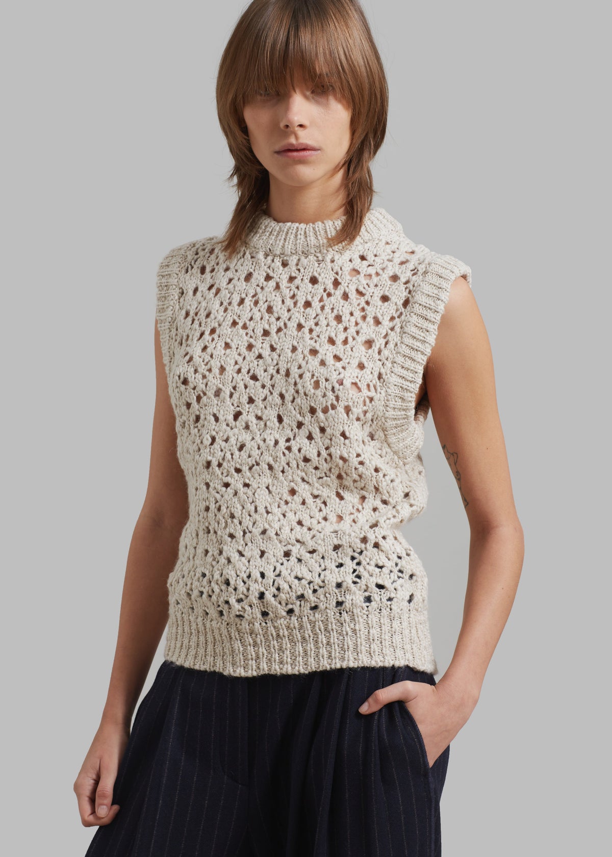 Amomento Crochet Vest - Beige - 1