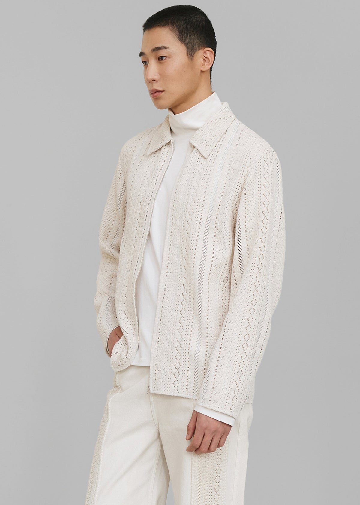 Amomento Crochet Zip-Up Shirt - Ecru - 2