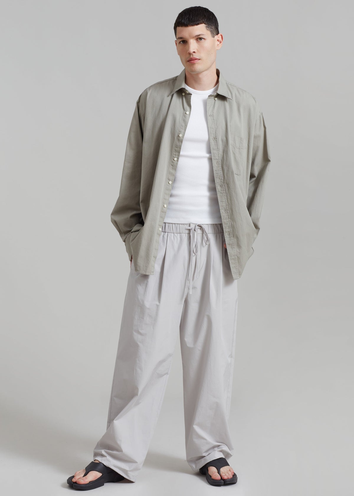 Amomento Drawstring Pants - Grey - 1