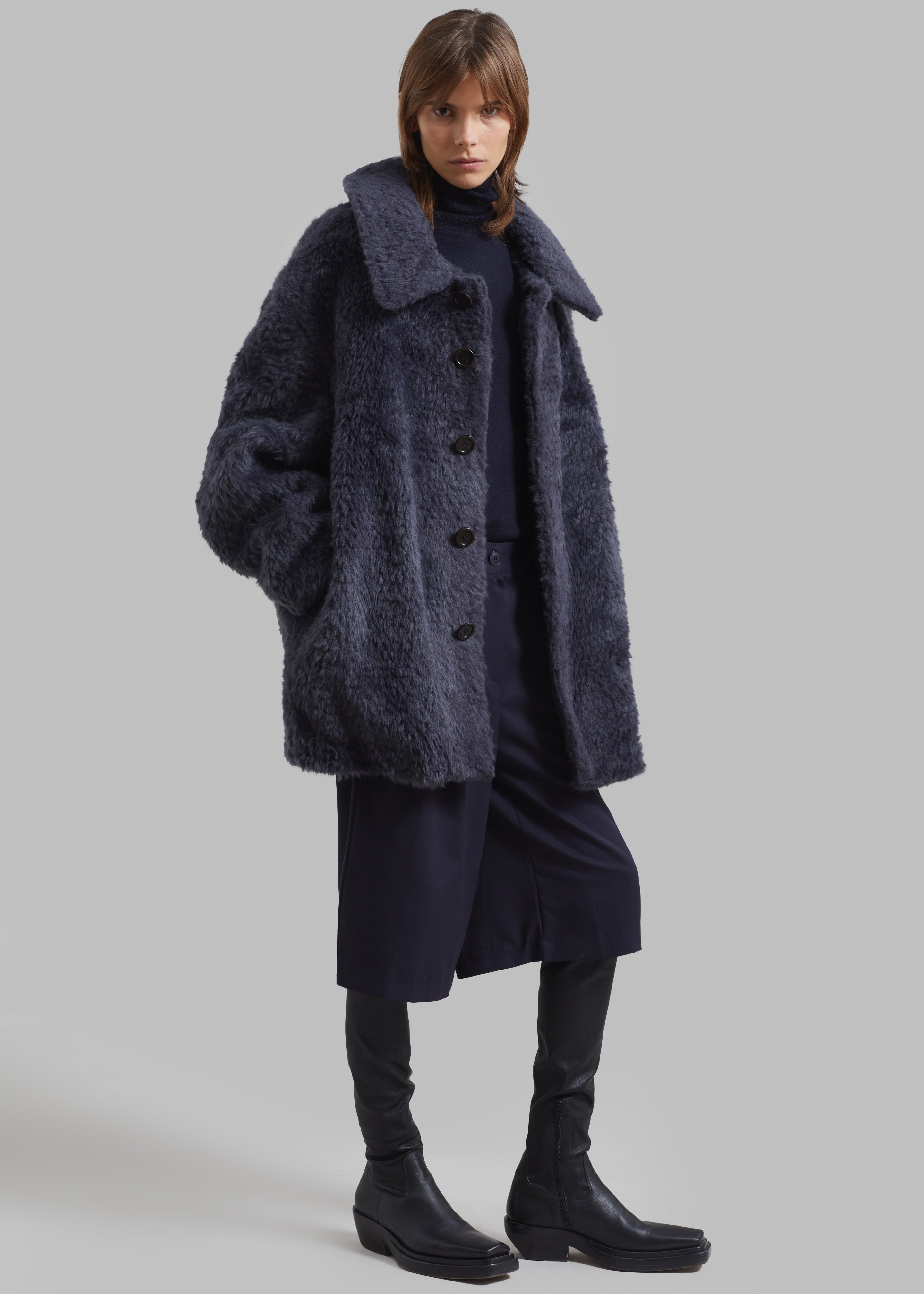 Amomento Fur Mid Coat - Charcoal - 5