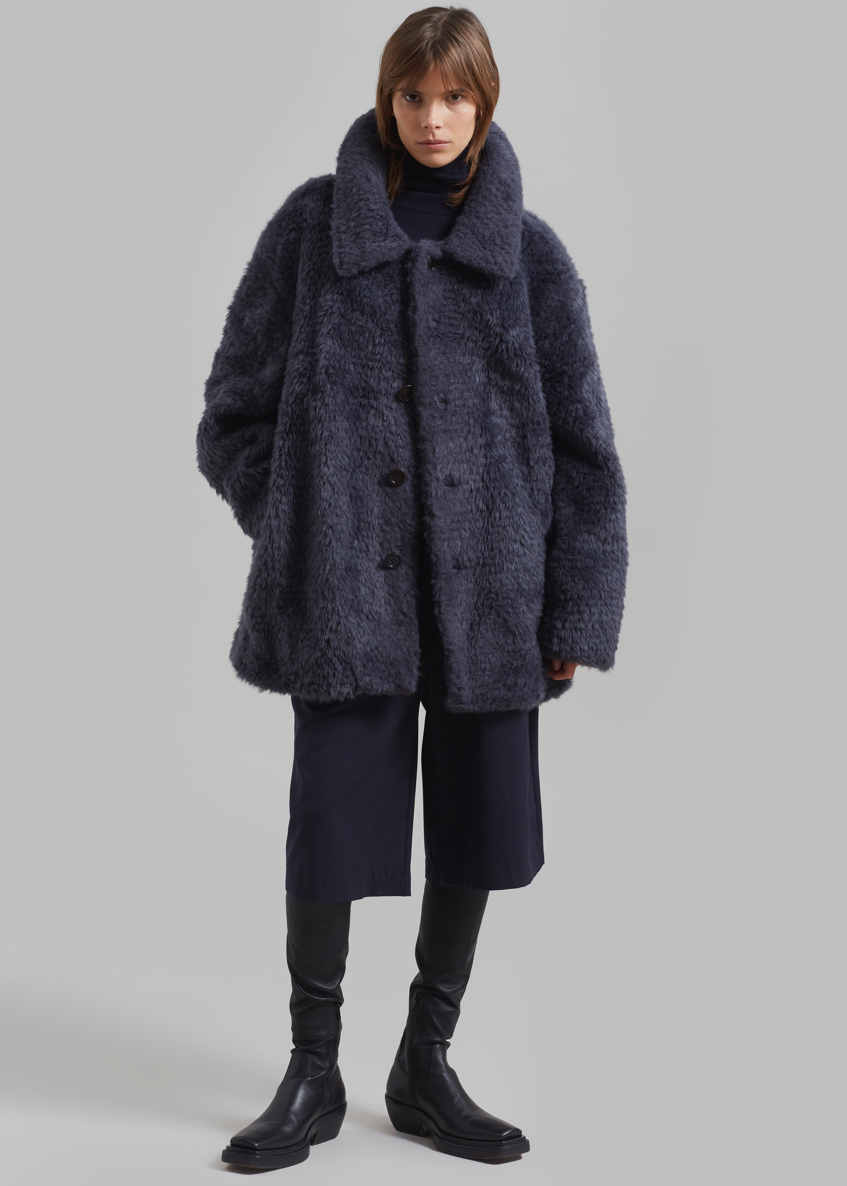 Amomento Fur Mid Coat - Charcoal - 1