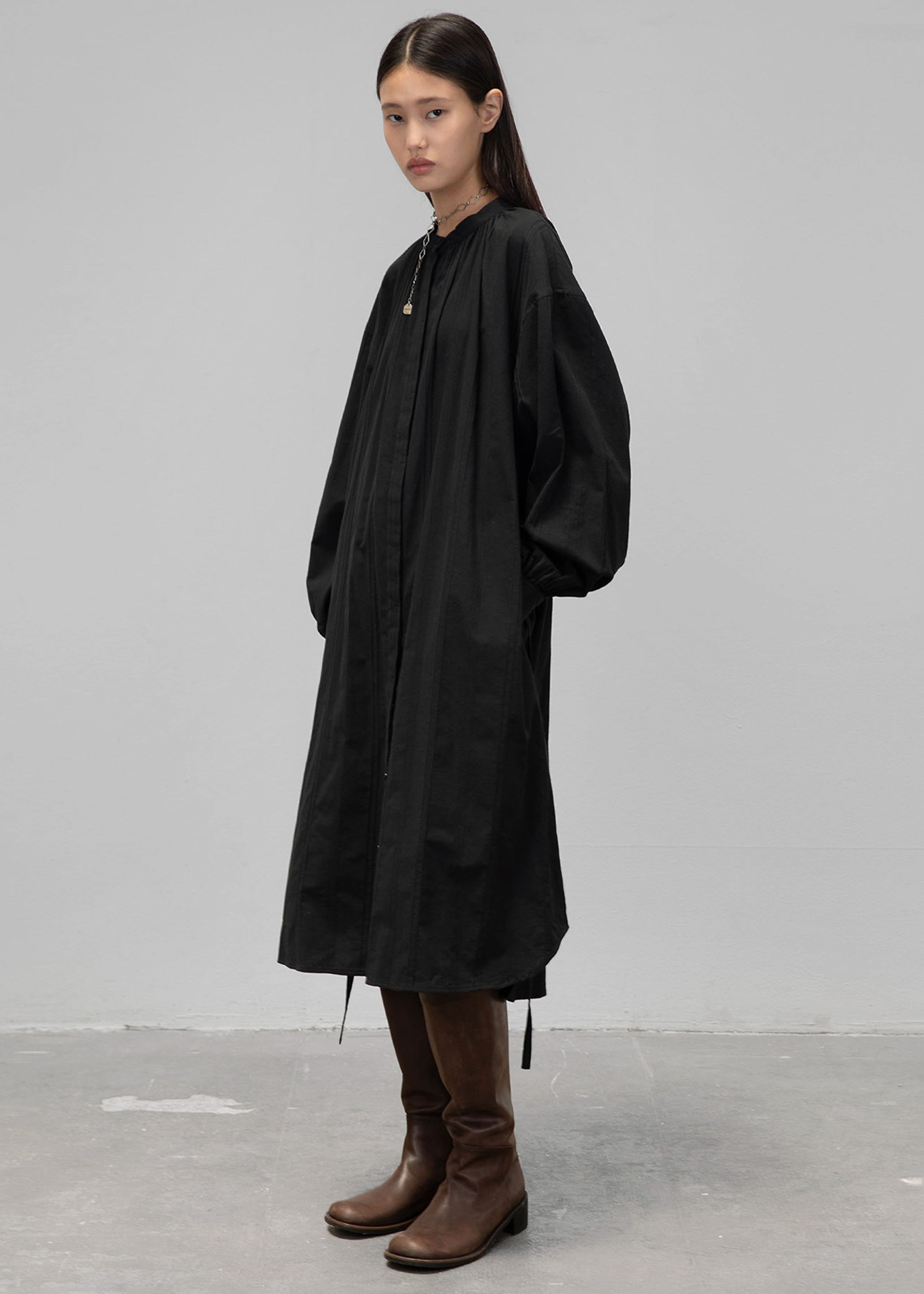 Amomento Shirring Long Dress - Black - 1