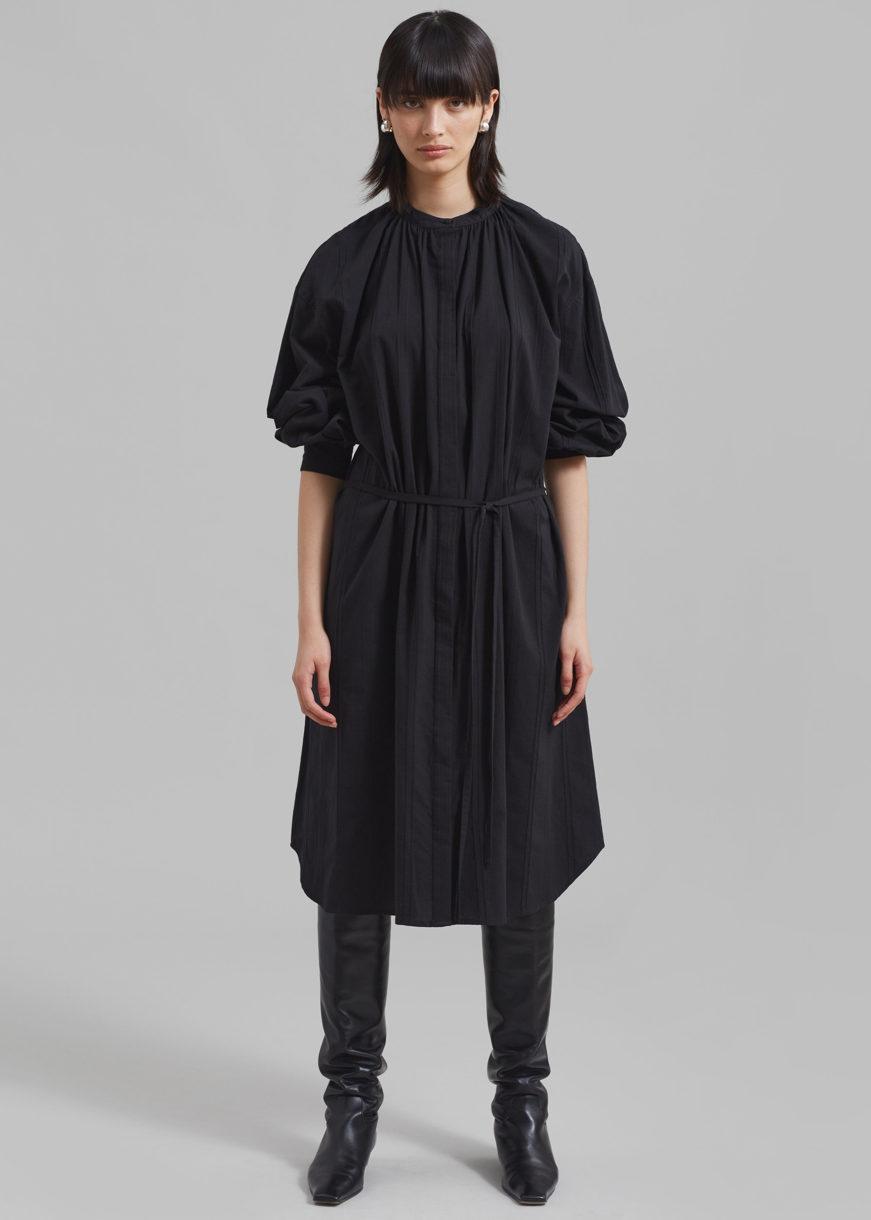 Amomento Shirring Long Dress - Black - 2