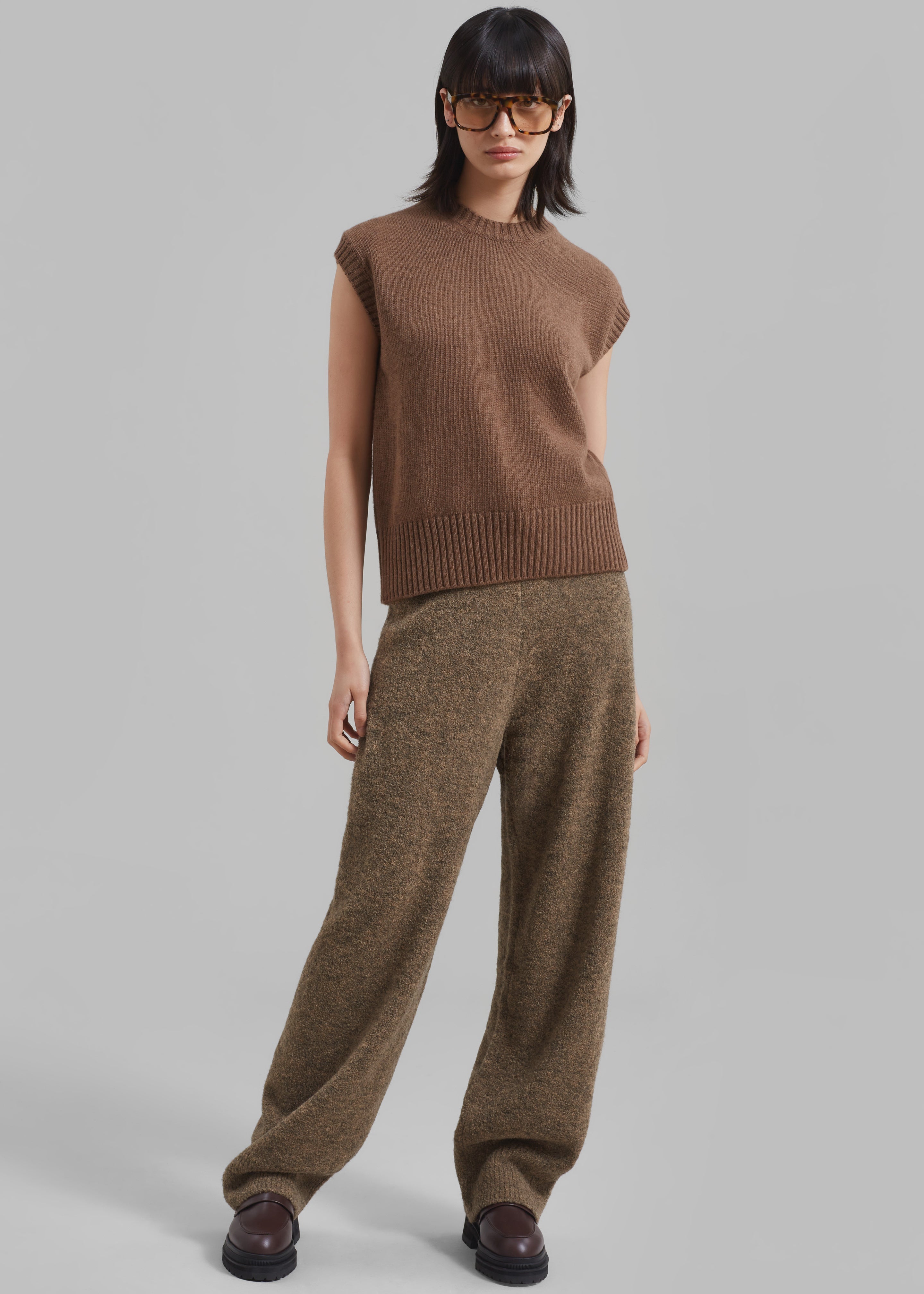 Amomento Wide Banding Knit Pants - Khaki Brown - 3