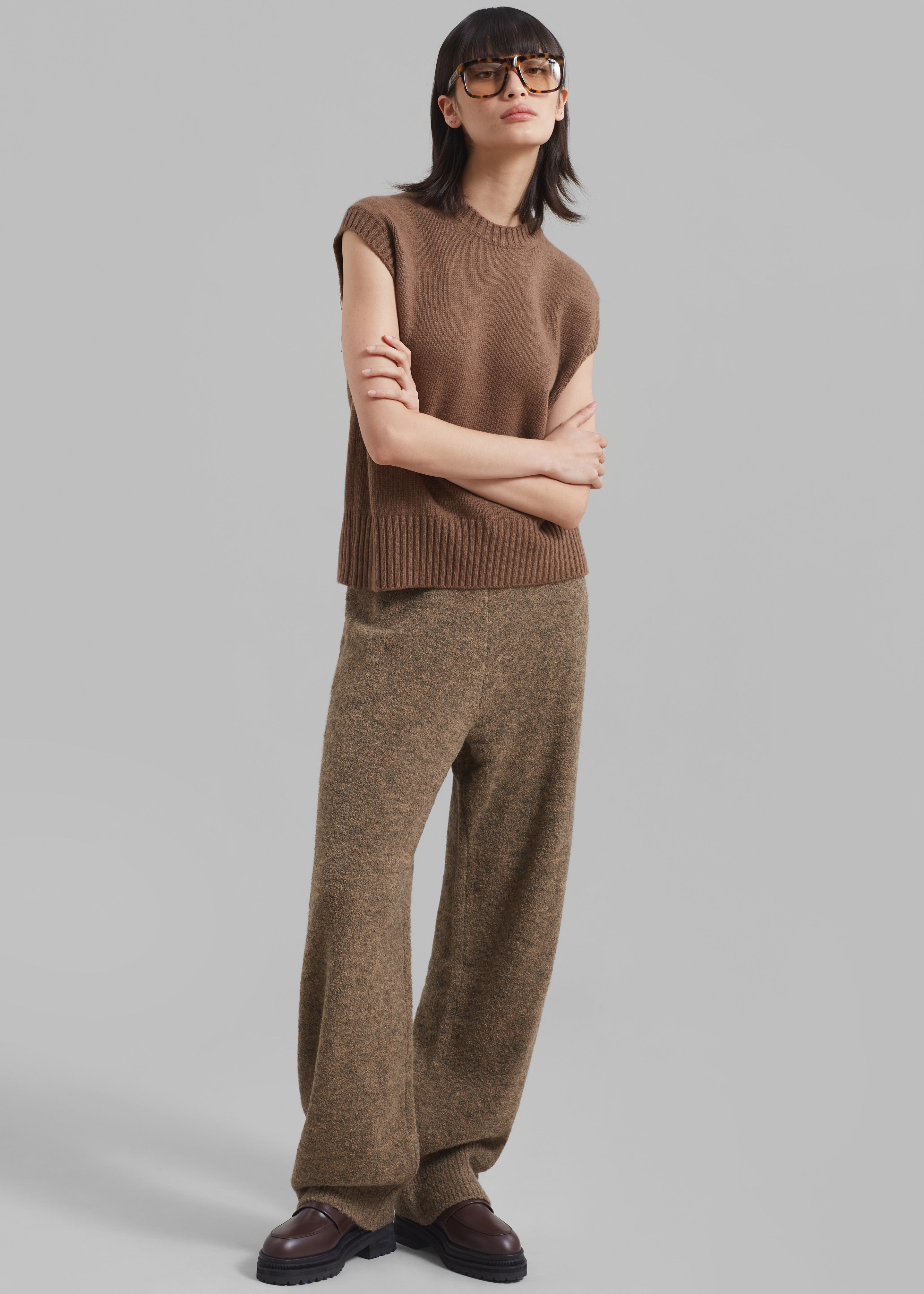 Amomento Wide Banding Knit Pants - Khaki Brown - 1