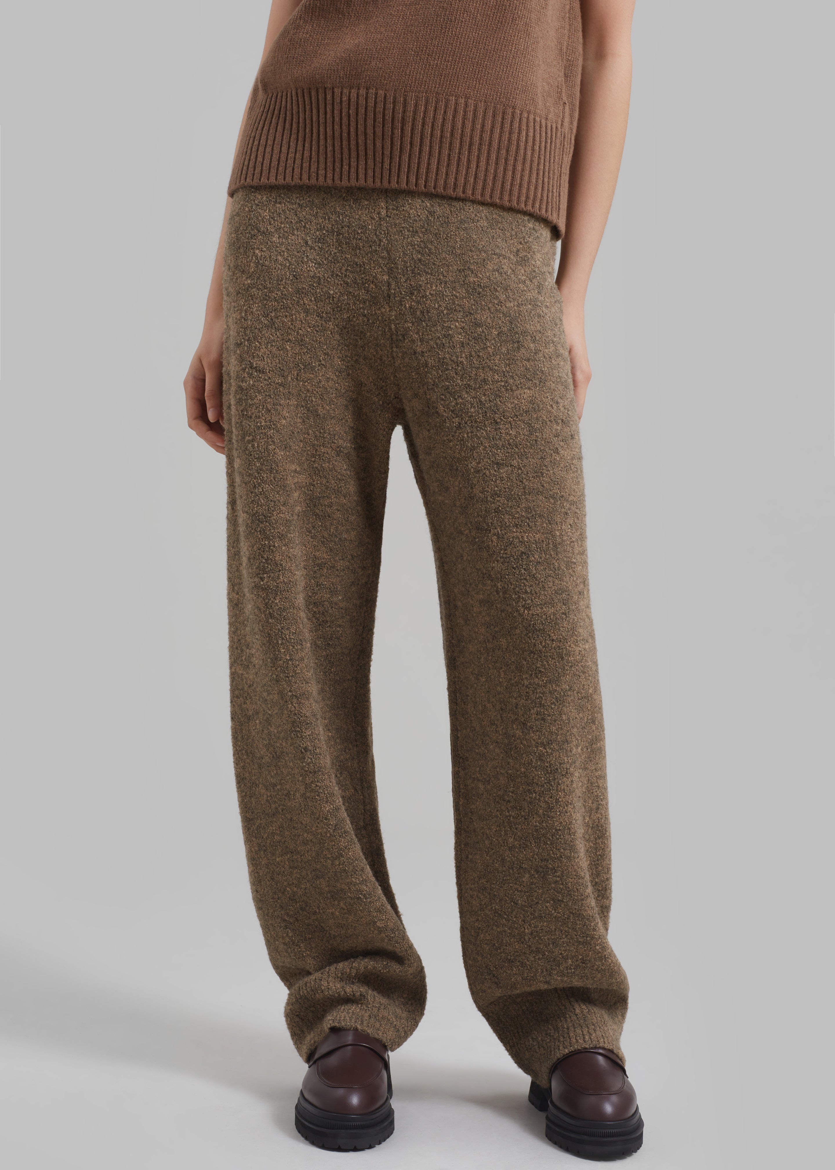 Amomento Wide Banding Knit Pants - Khaki Brown - 2