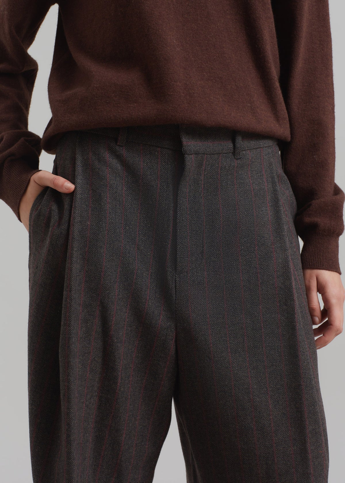 Amomento Wool Stripe Martin Pants - Brown - 3