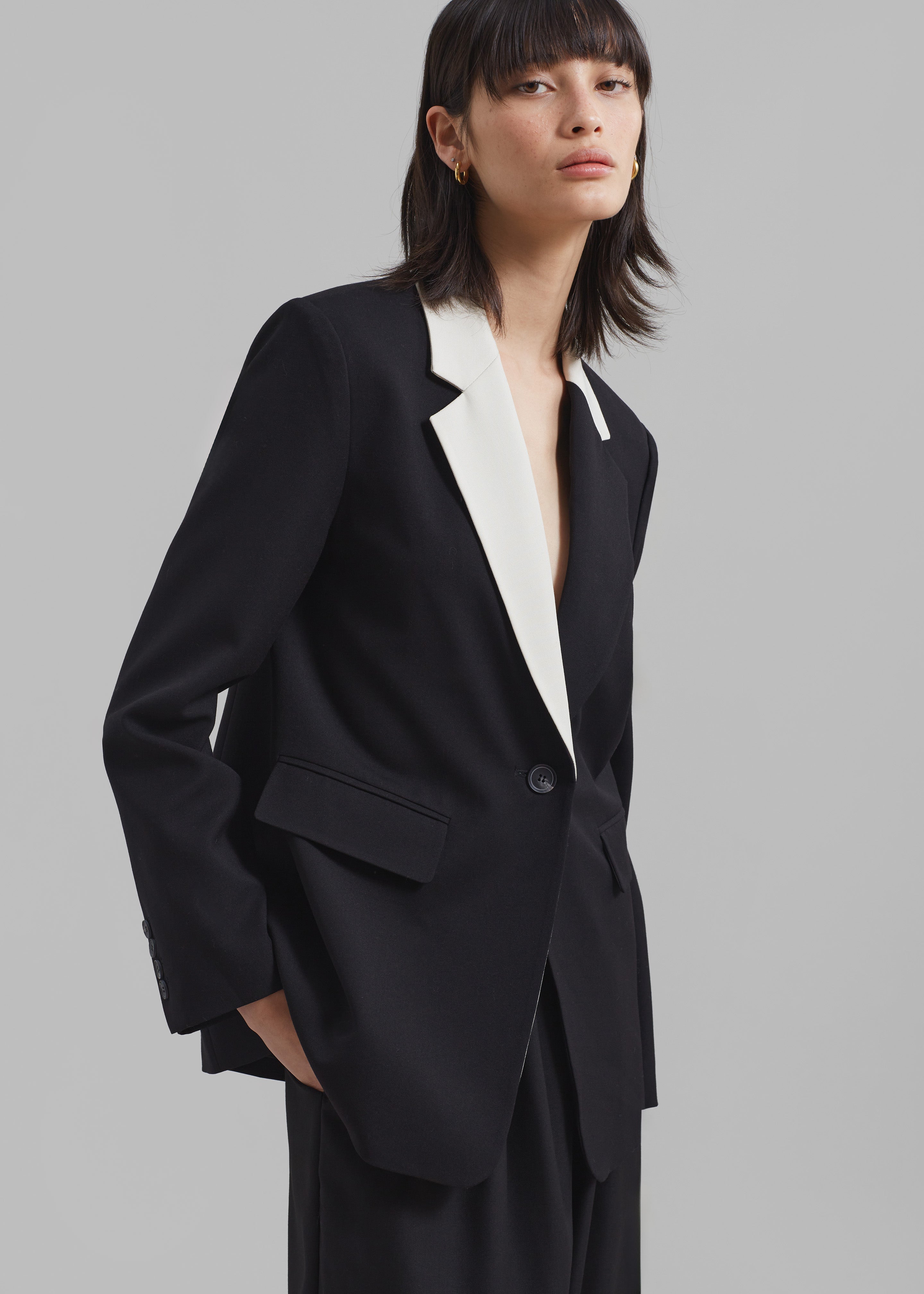 Amos Color Block Blazer - Black - 1