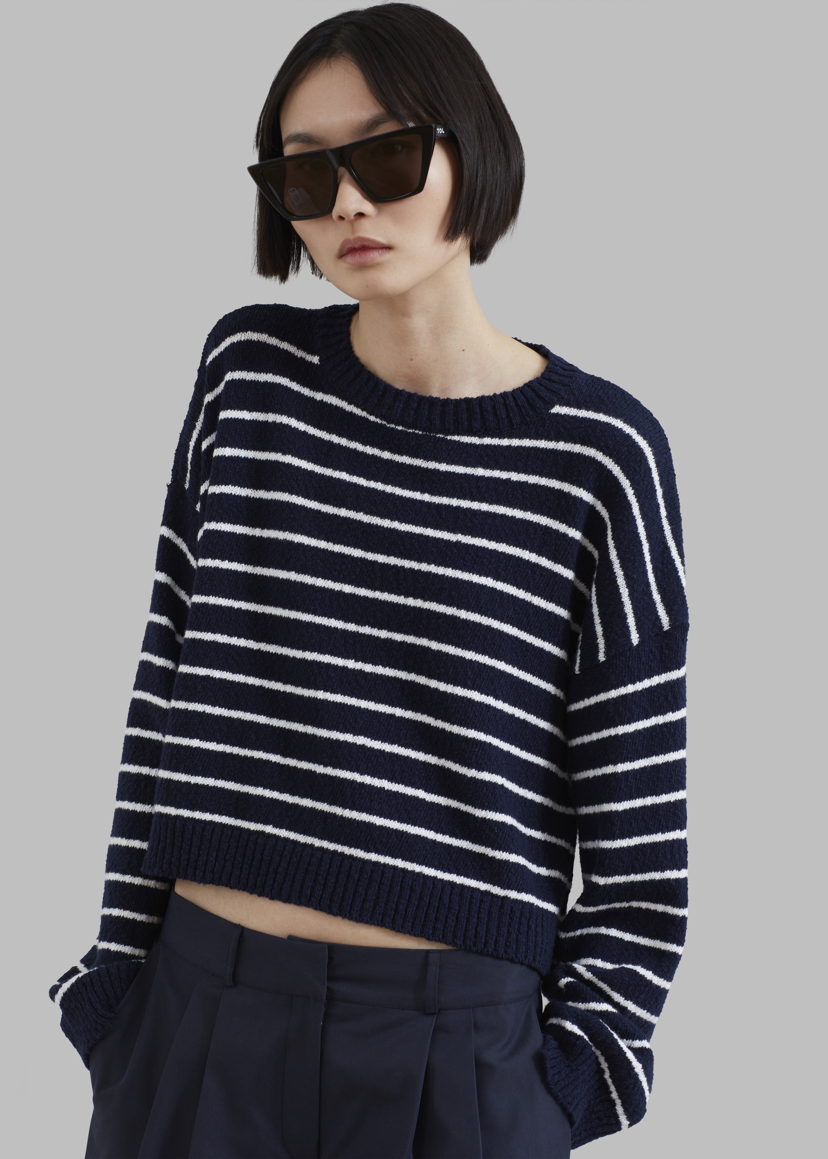 Iona Boatneck Navy Sweater - White Stripe - 3