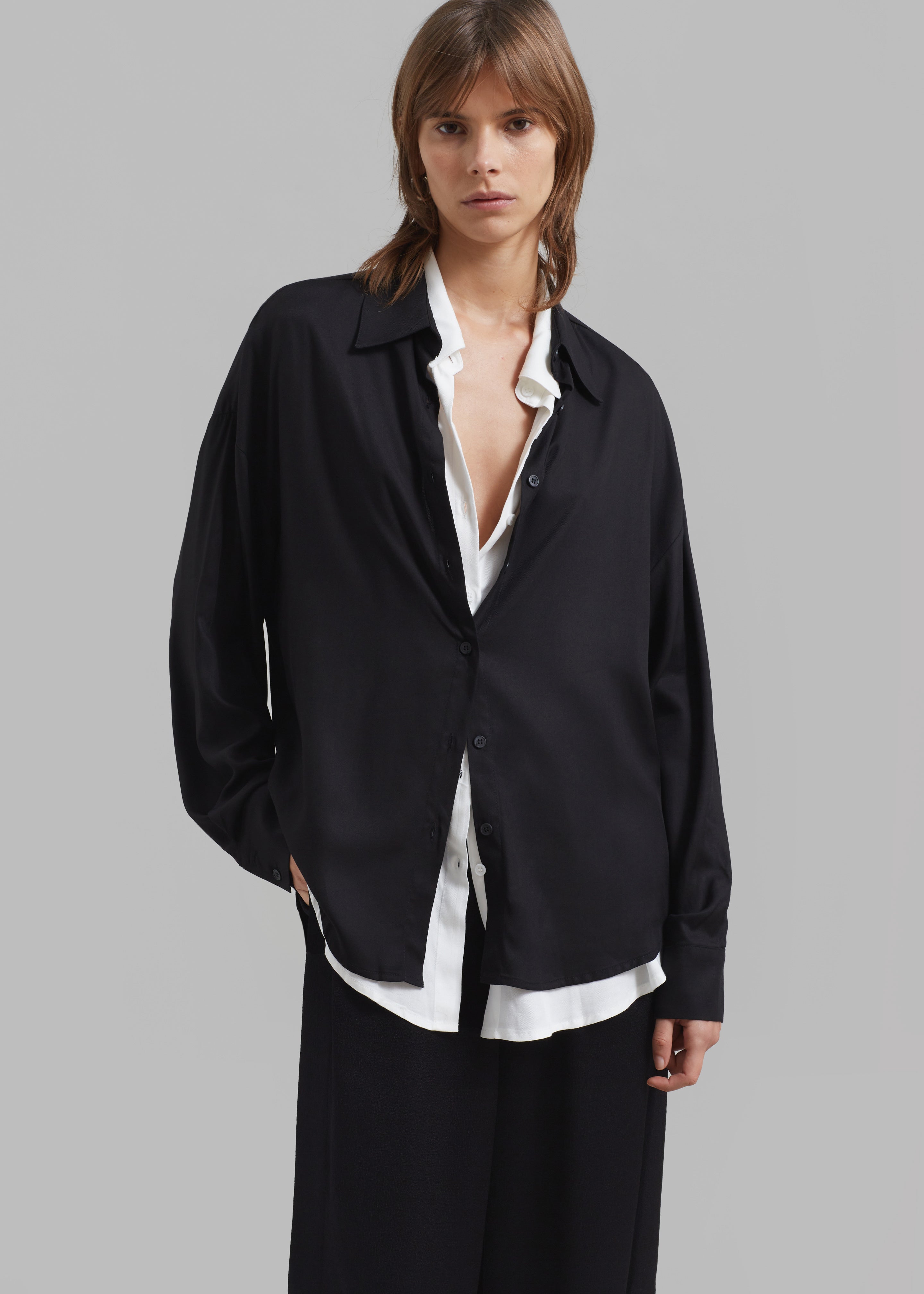Ann Double Layer Shirt - Black/White - 1