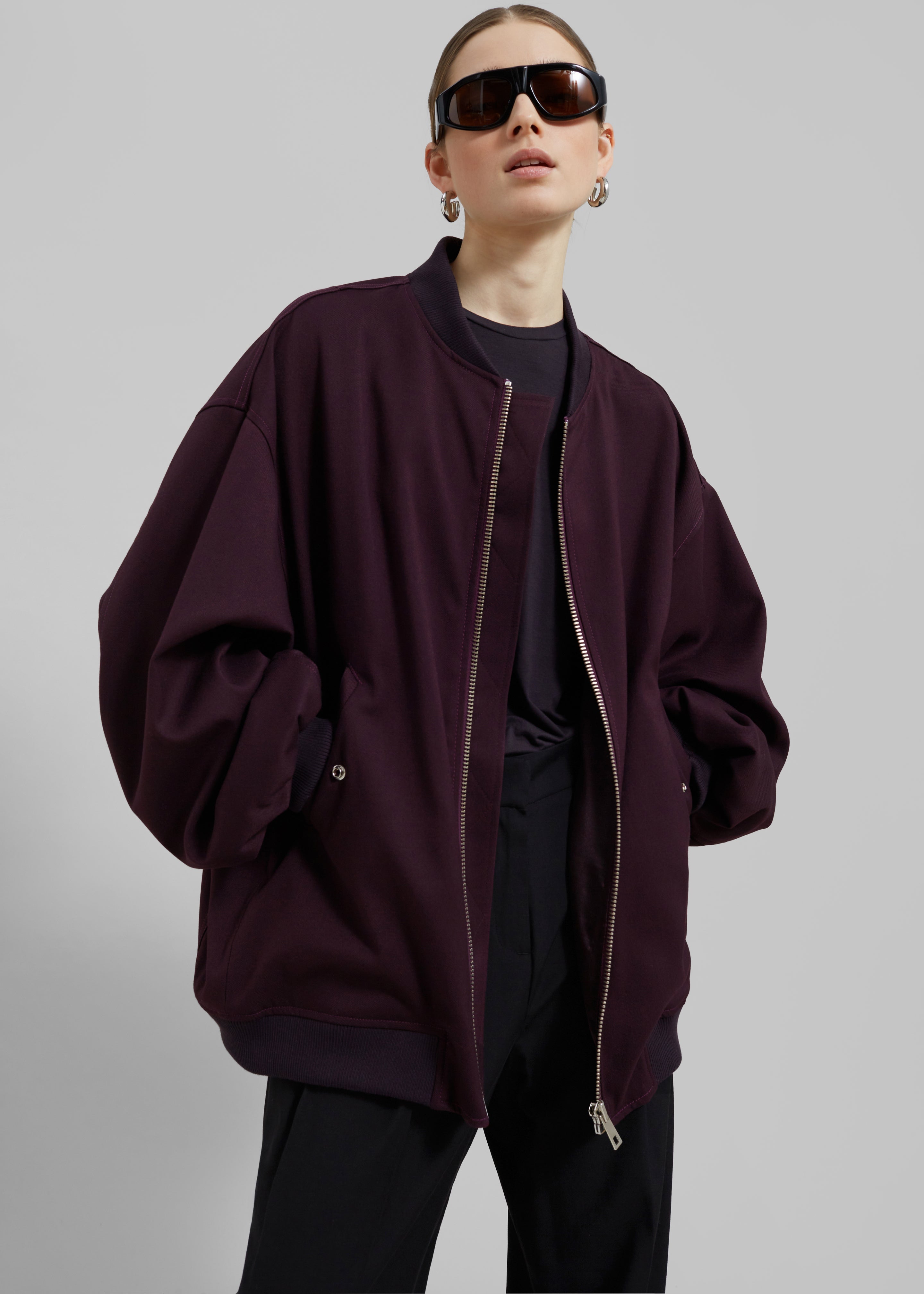 Burgundy faux leather bomber jacket | Essentiel Antwerp United Kingdom