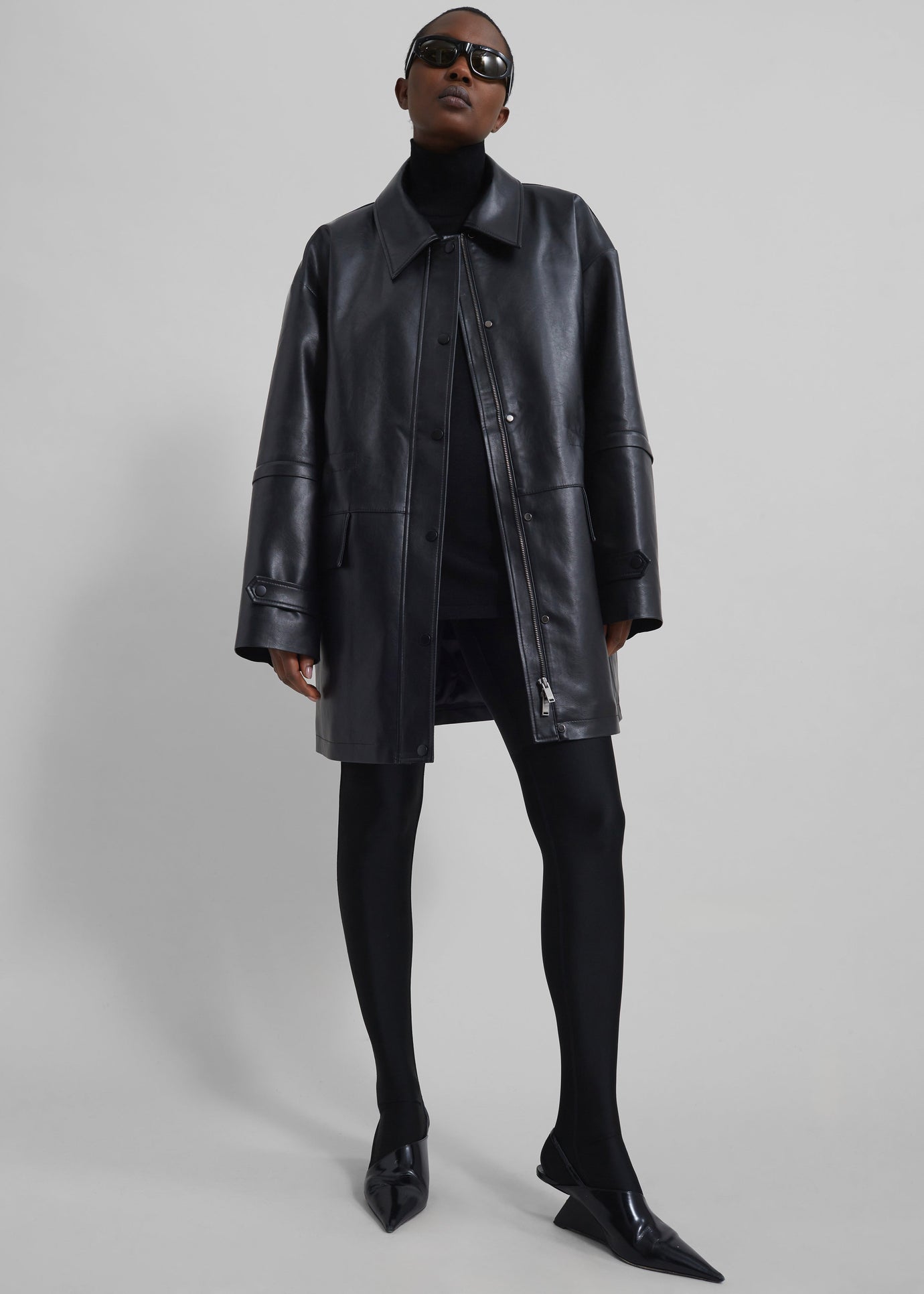 Augusta Faux Leather Coat - Black