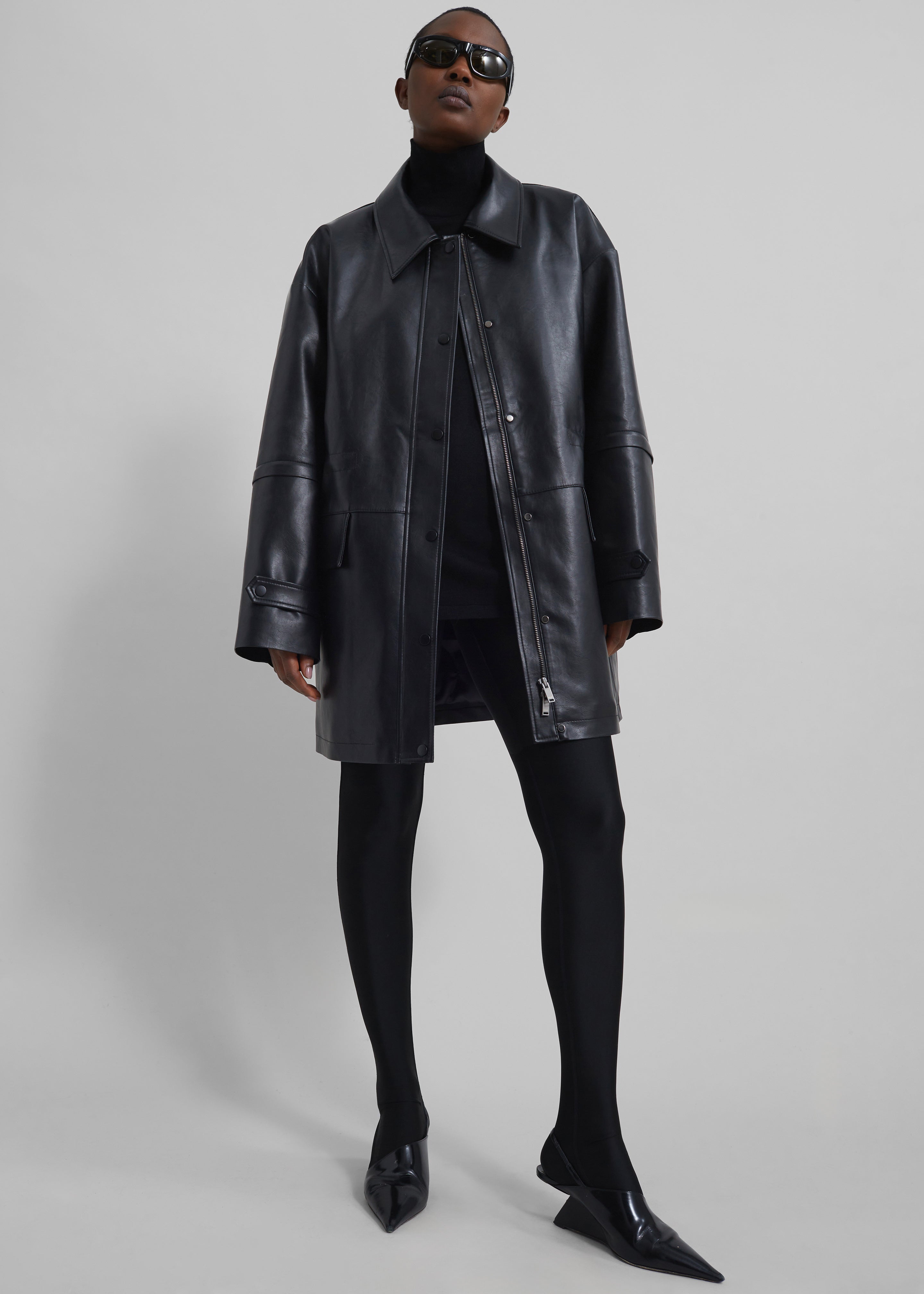 Augusta Faux Leather Coat - Black - 1