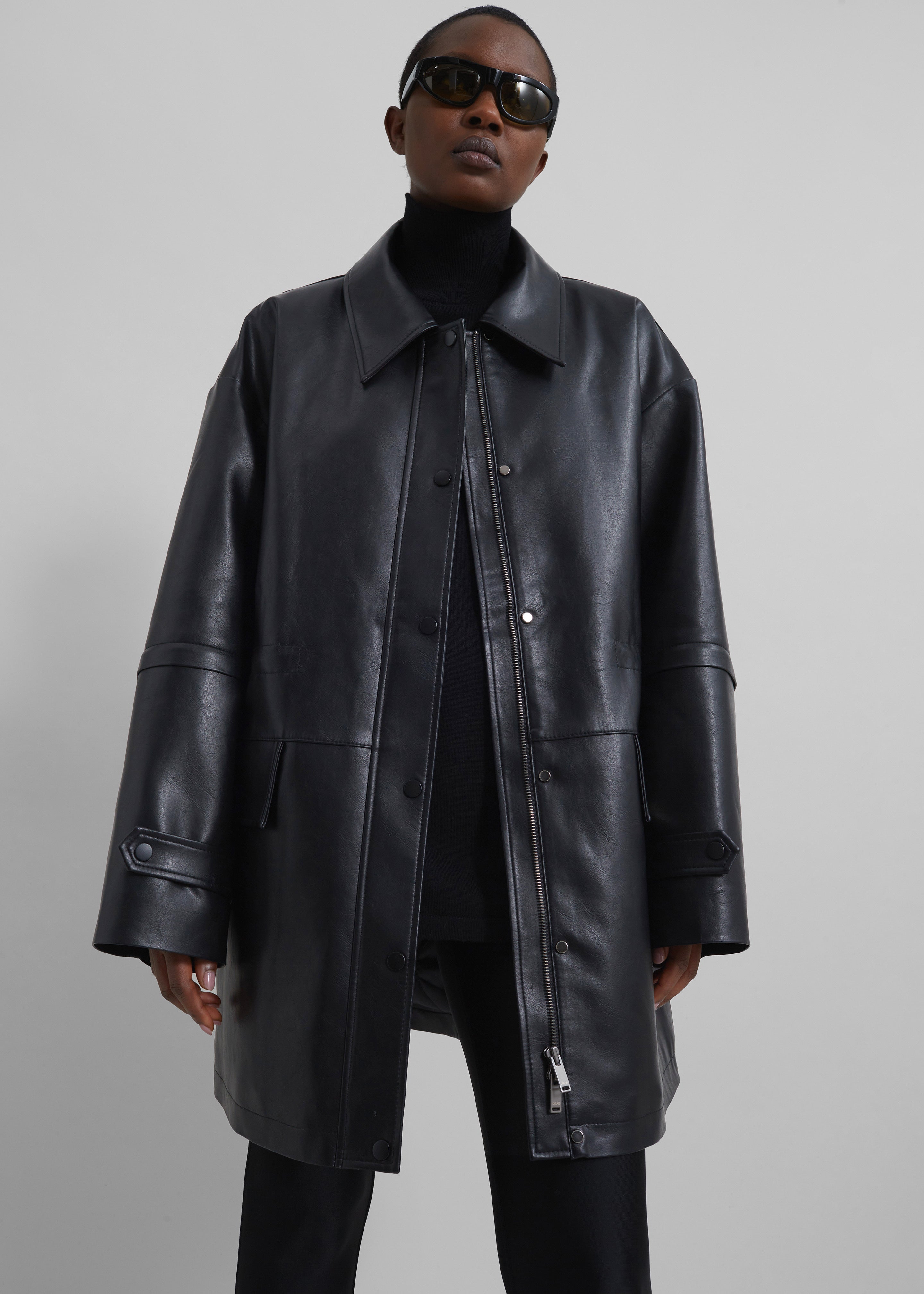 Augusta Faux Leather Coat - Black - 4