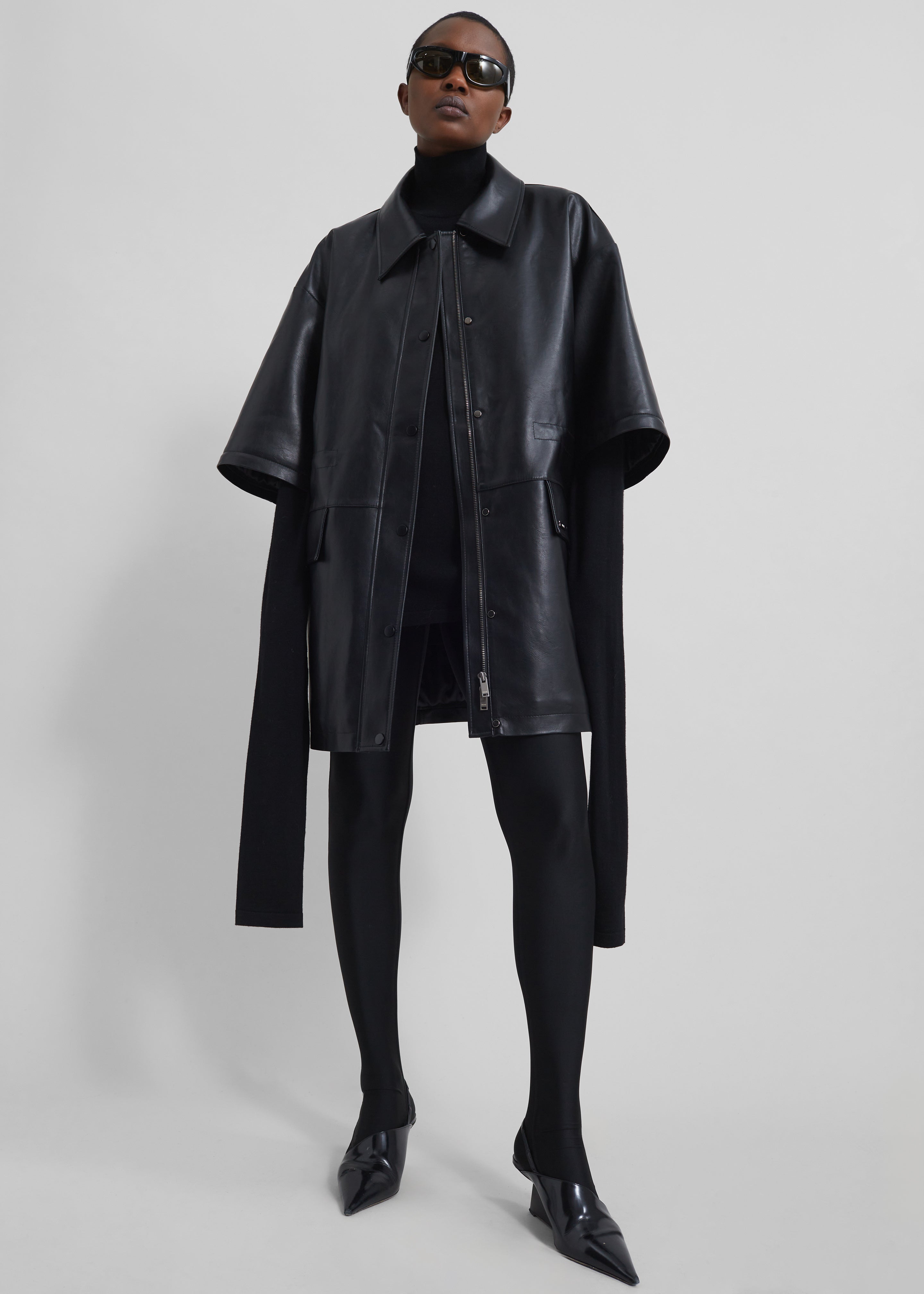 Augusta Faux Leather Coat - Black - 5