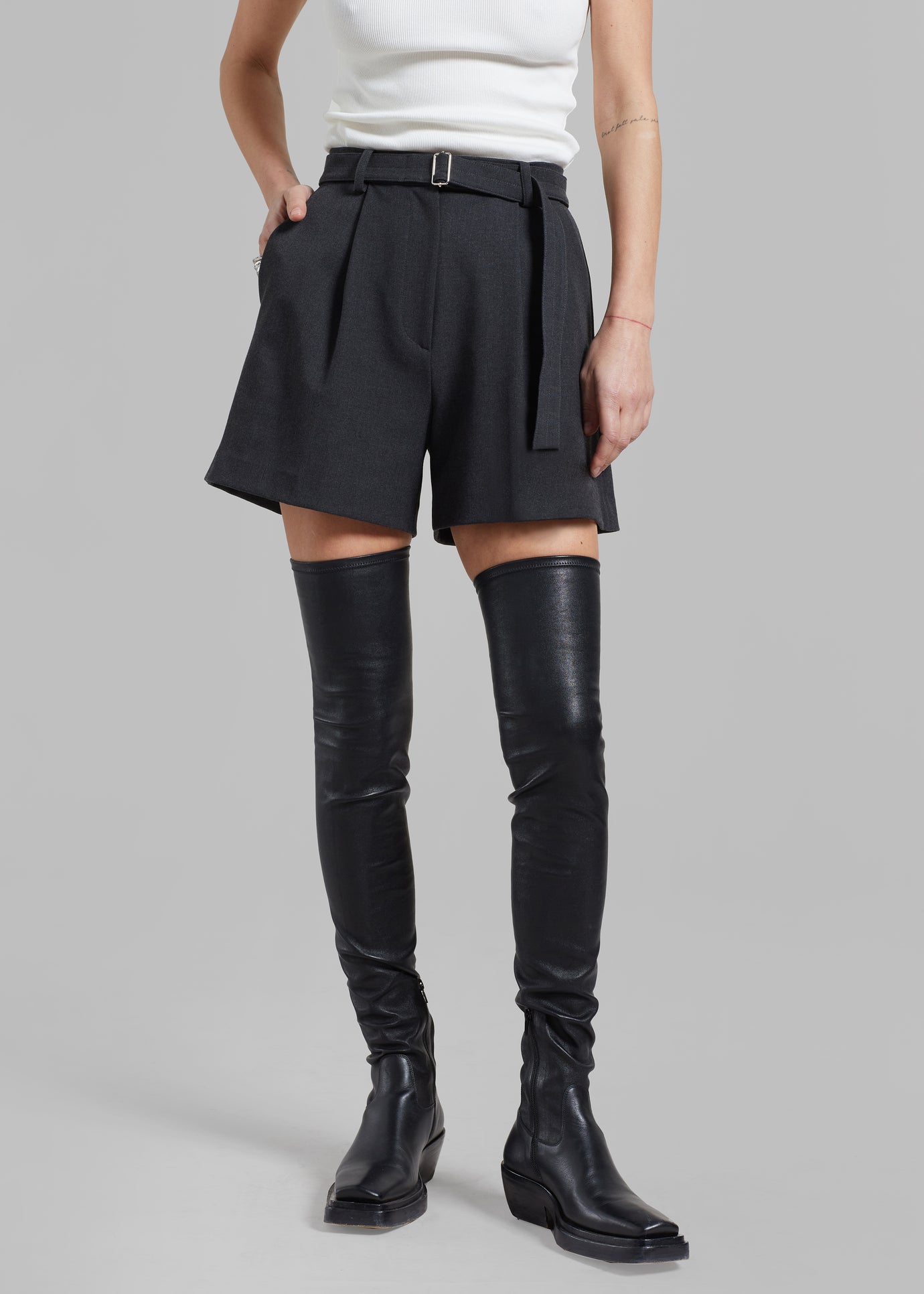 Avalon Belted Shorts - Charcoal - 1