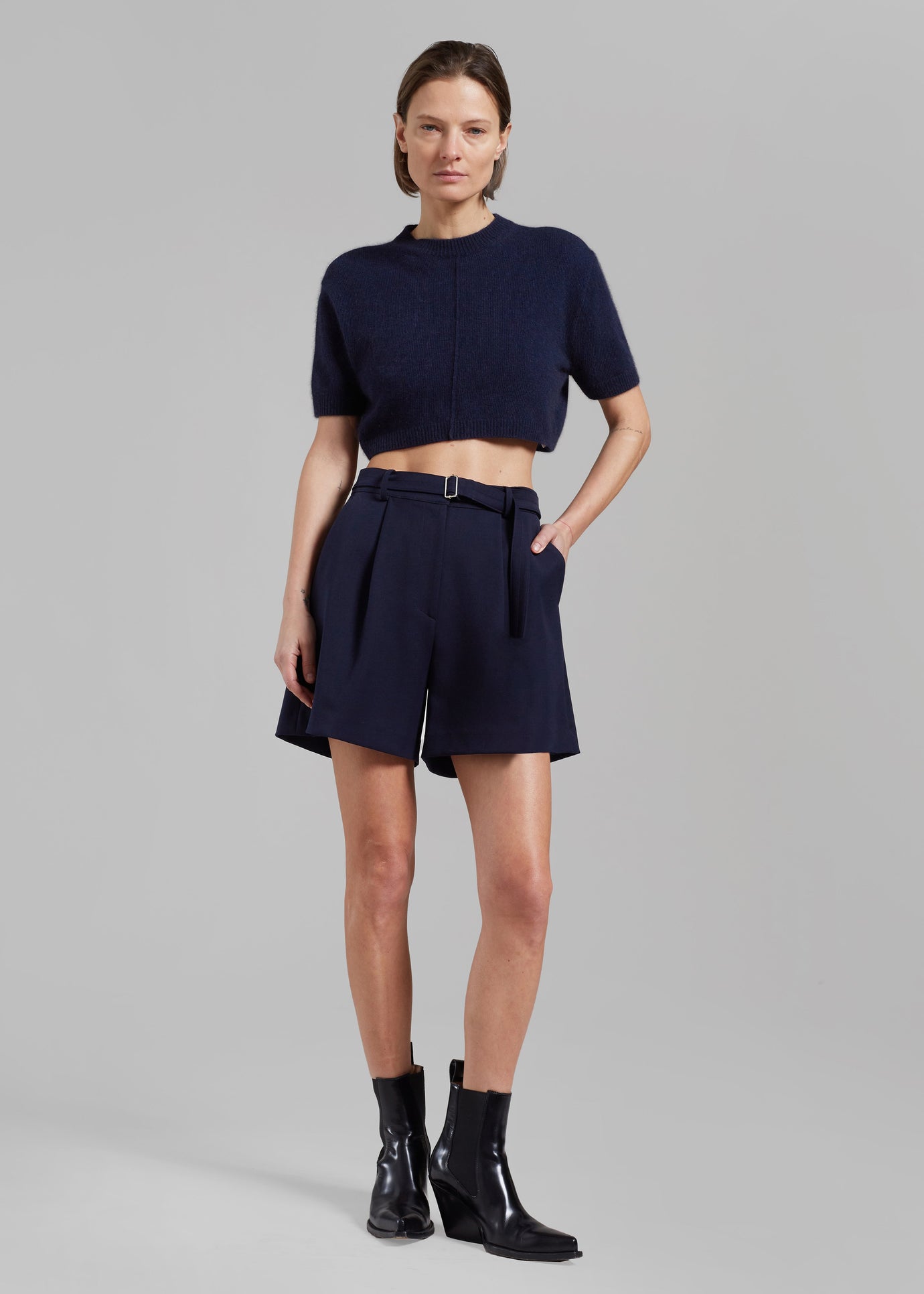 Avalon Belted Shorts - Navy - 1