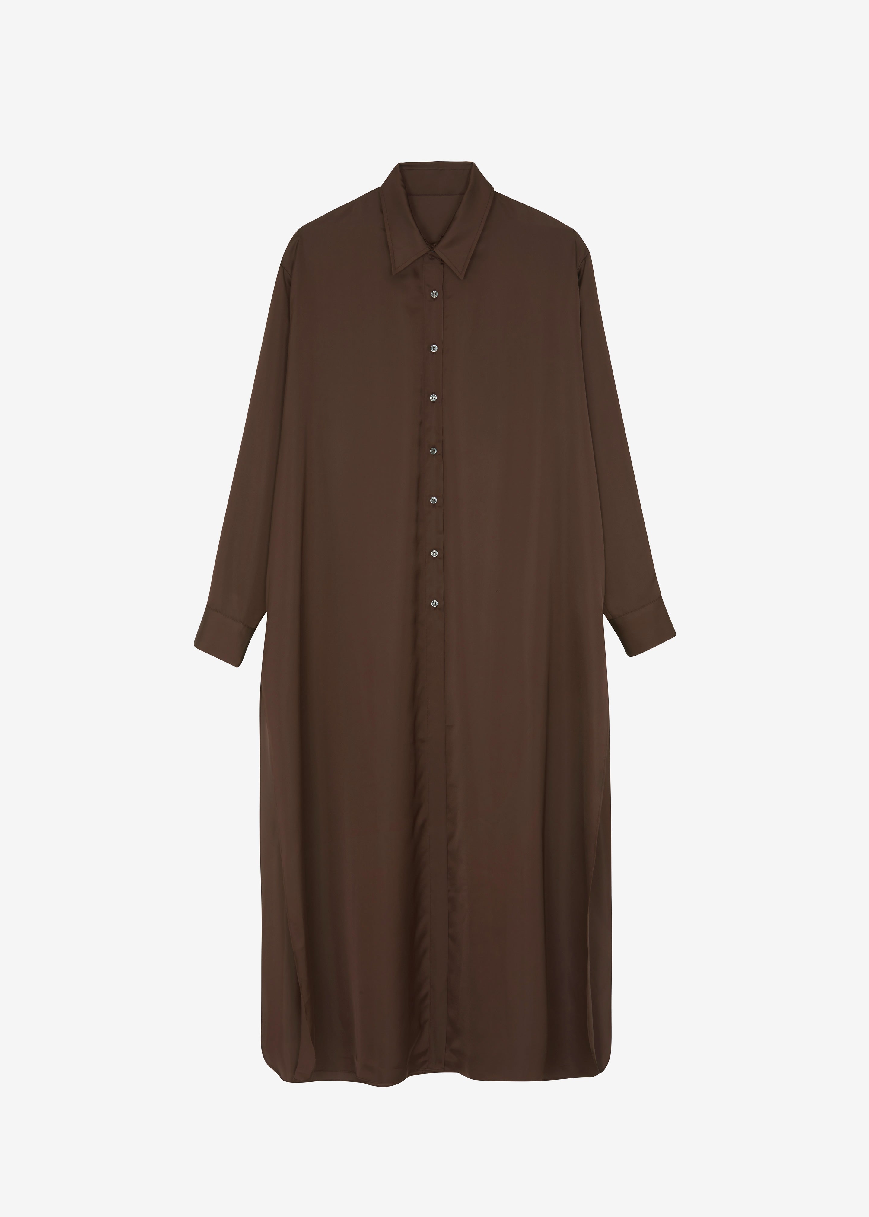 Avery Satin Shirt Dress - Brown - 7