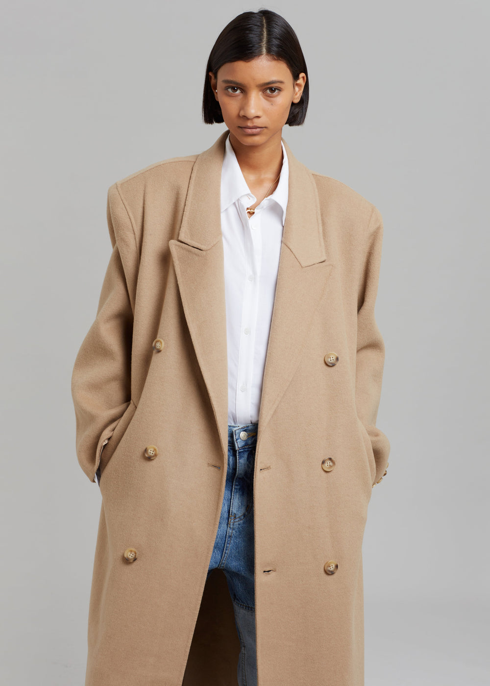 Alexis Padded Shoulder Coat - Camel - 1
