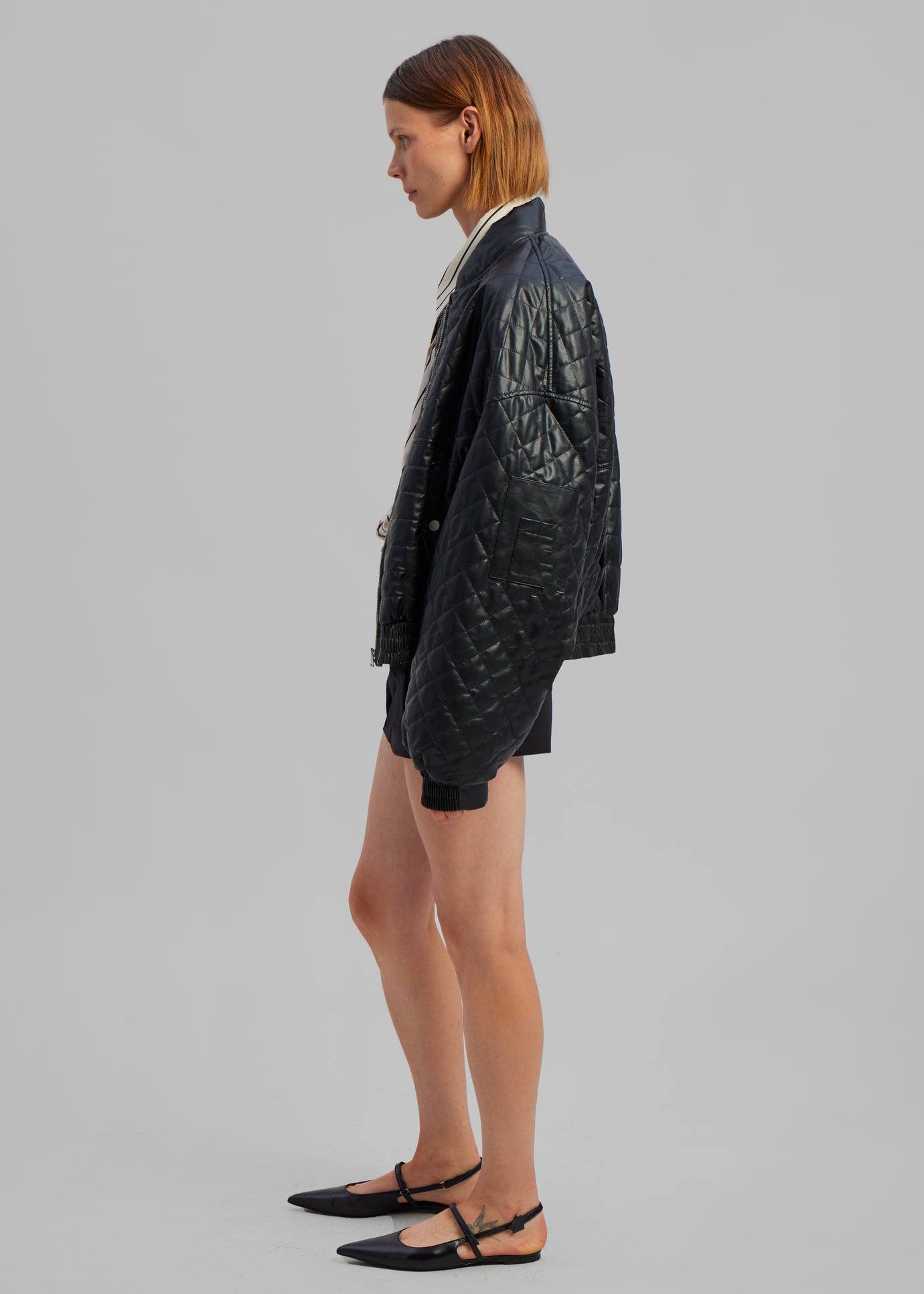 Alma Quilted Faux-Leather Bomber - Black