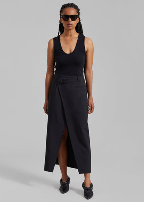 Annabel Asymmetric Midi Skirt - Black