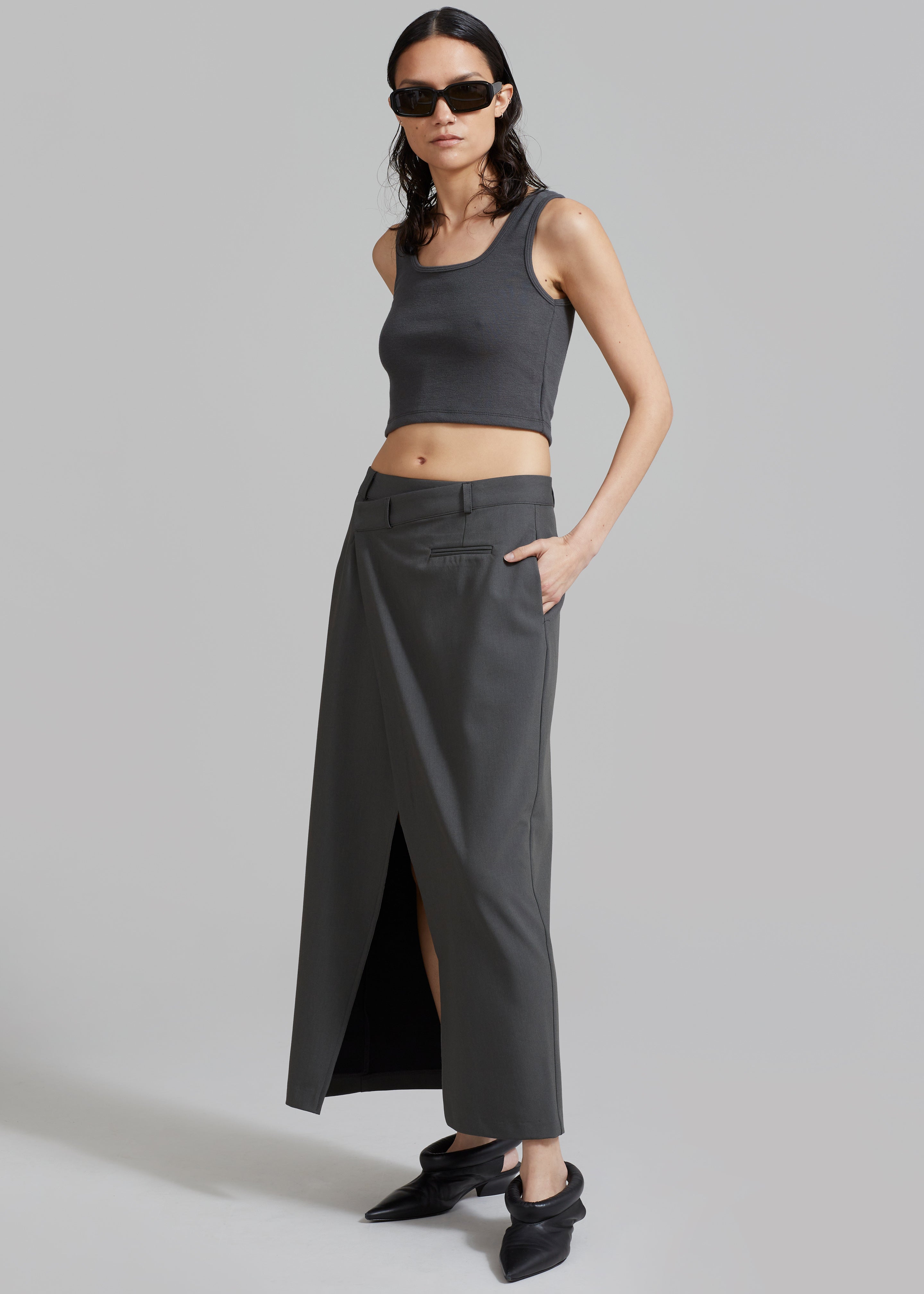 Annabel Asymmetric Midi Skirt - Grey - 5