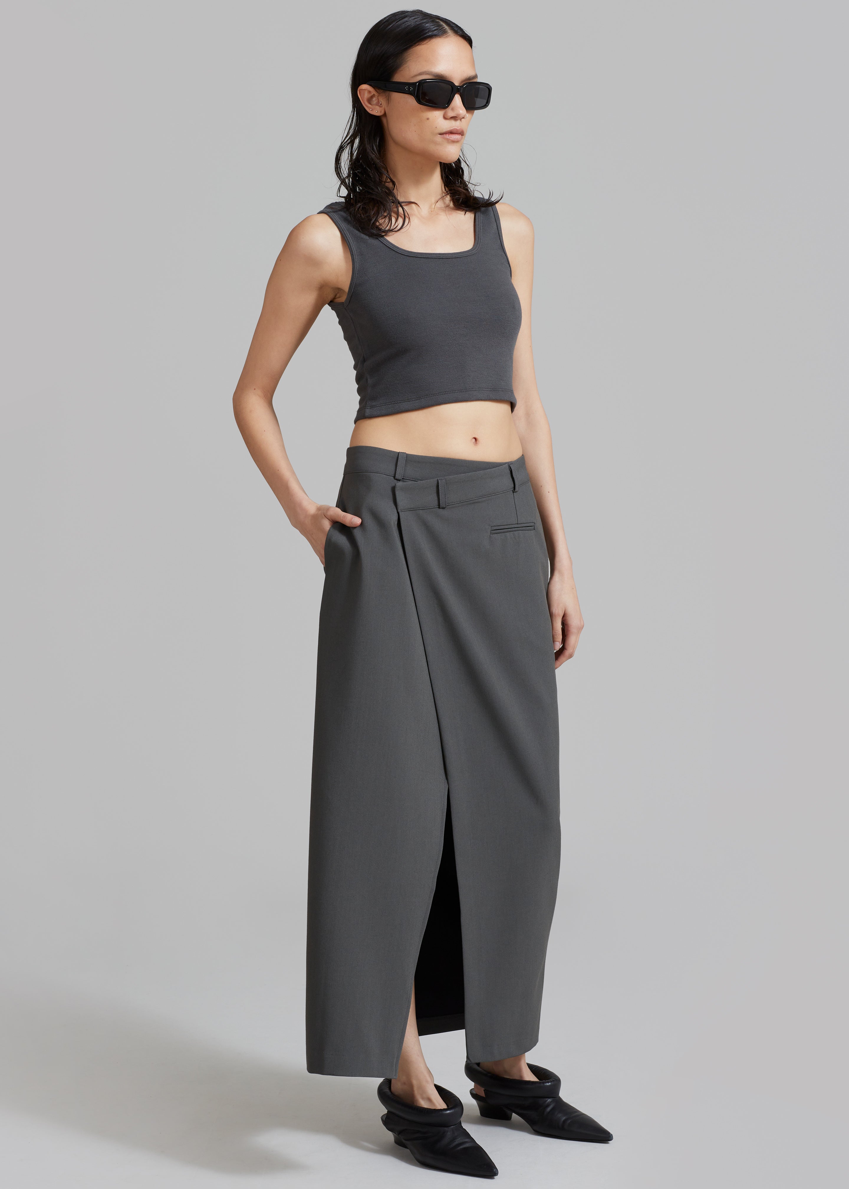 Annabel Asymmetric Midi Skirt - Grey - 6