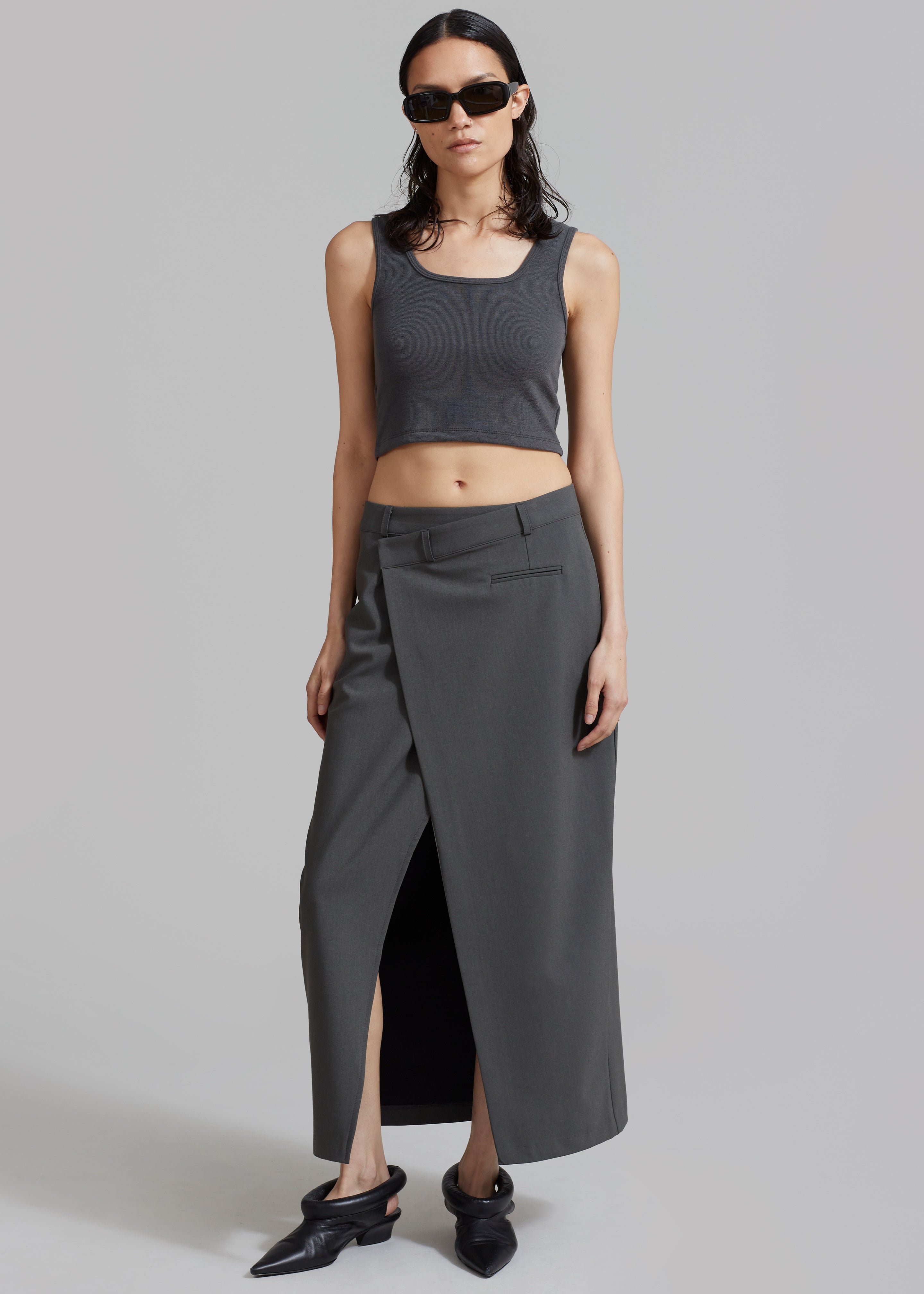 Annabel Asymmetric Midi Skirt - Grey - 2