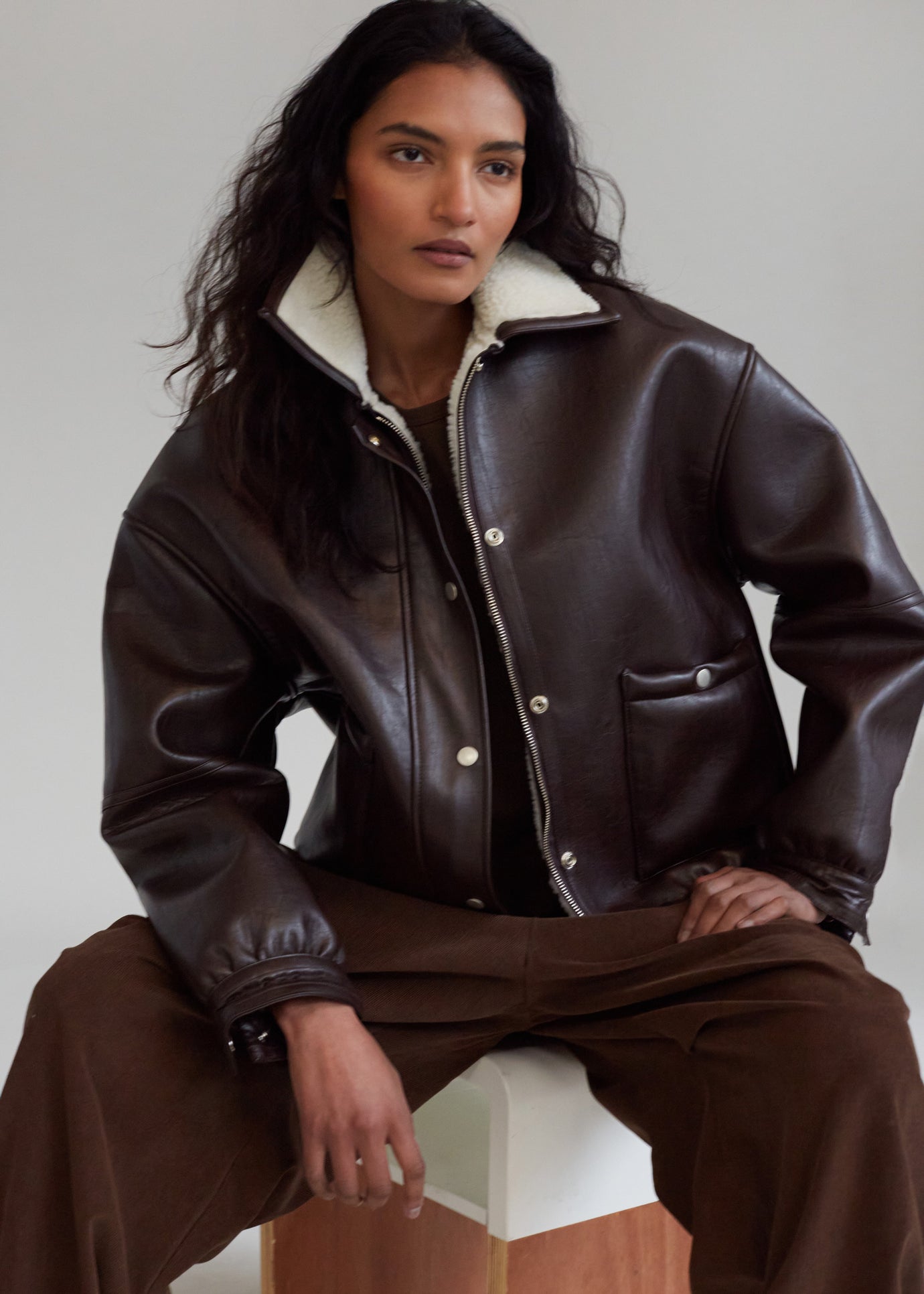 Arin Faux Leather Jacket - Brown